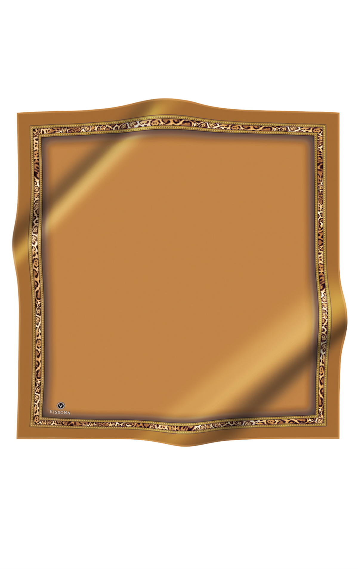 %100 Twill İpek Bordürü Leoparlı Düz Desenli Gold - Gold Renkli 90x90 Eşarp Dikim Şekli : El Dikişi