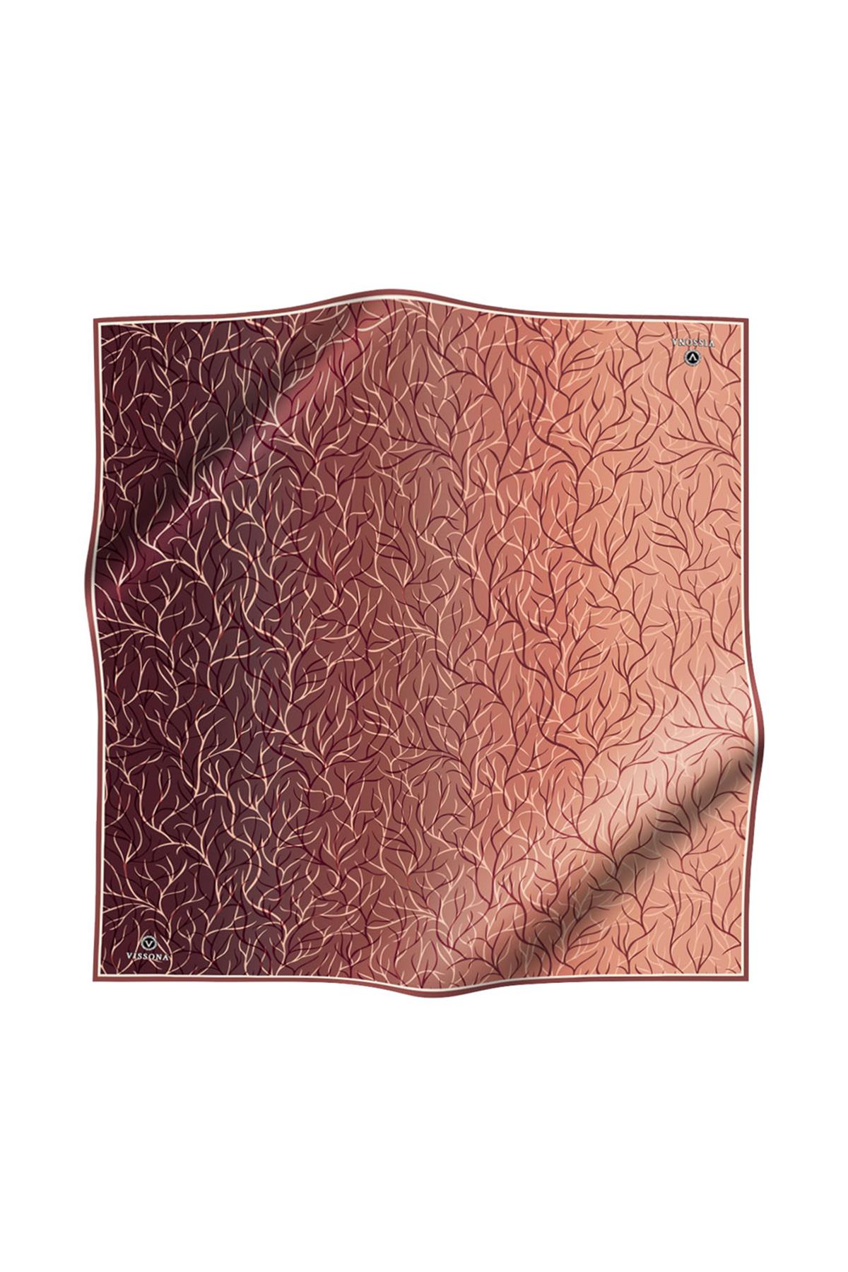 %100 Twill İpek Degrade Desenli Bakır Renkli 90x90 Eşarp Dikim Şekli : El Dikişi