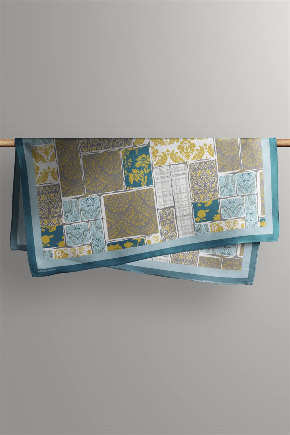 Violla D55 Kadın Hardal Açık Mavi Field Desenli 50x50 Bandana