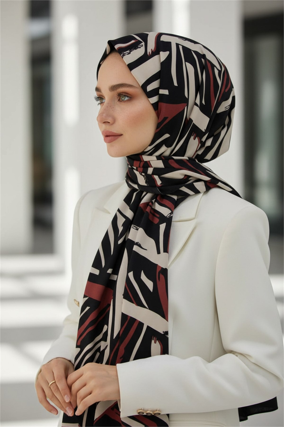 KREP ÇİZGİ DESENLİ GÜL KURUSU RENKLİ 75X195 KIRIŞMAZ ŞAL