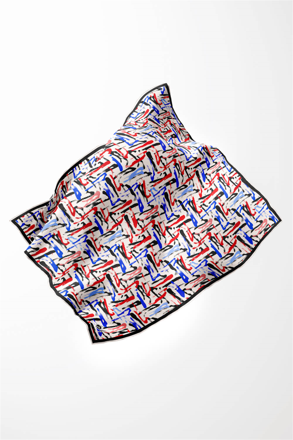 Twill Geometrik Desenli Saks - Kırmızı Renkli 90x90 Eşarp (İpek İçermez) Dikim Şekli : El Dikişi