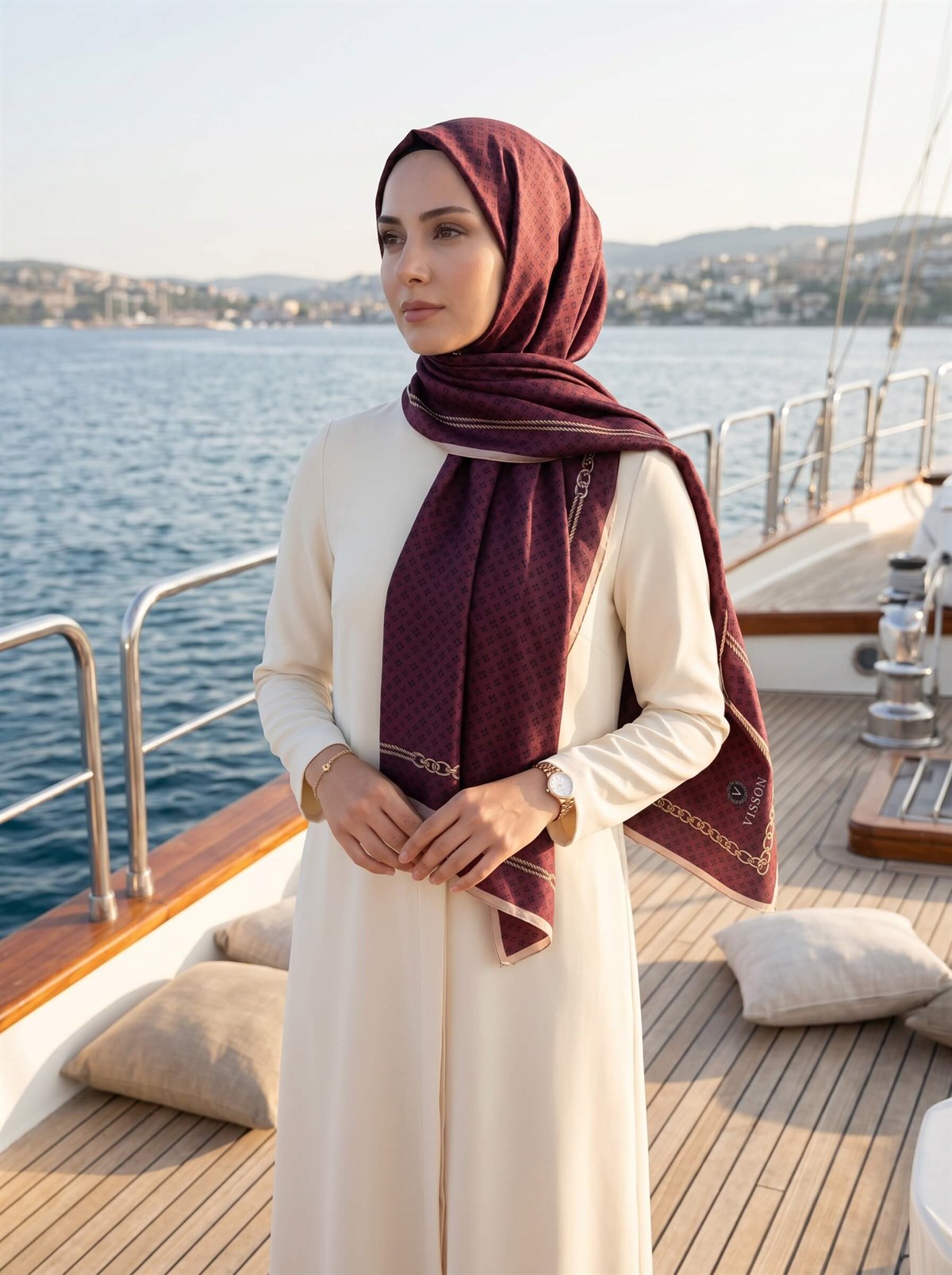 %100 İPEK ZİNCİR DESENLİ ŞARABİ - SİYAH RENKLİ ŞAL