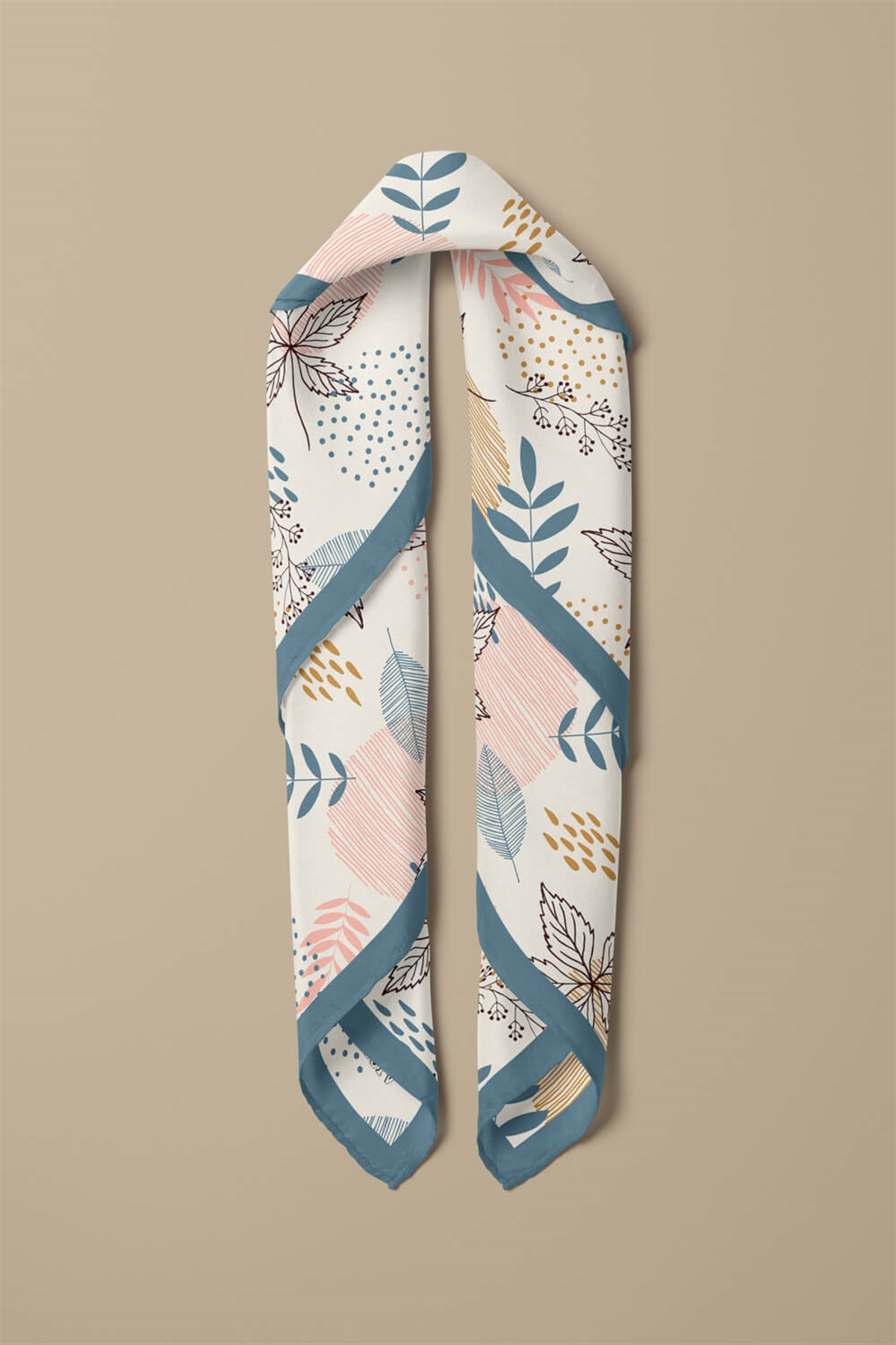 %100 İpek Yaprak Desenli Kadın Bandana