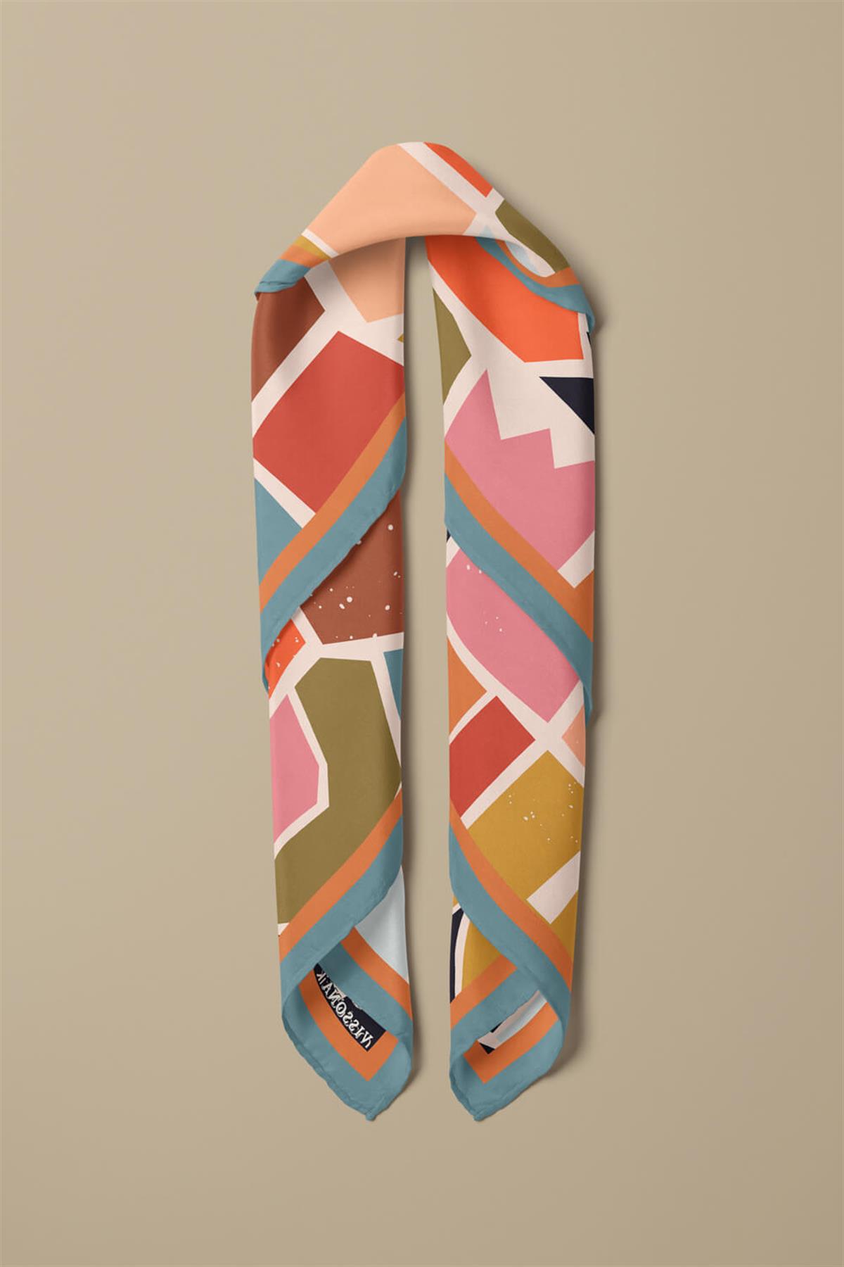 Vissona Geometrik Desenli İpek Bandana