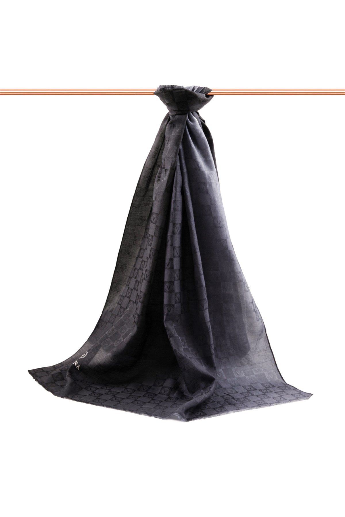 Vissona %57 İPEK %43 PAMUK Degrade Desenli Füme Renkli Şal -  70x190 Dikiş Tipi İtalyan Dikişli