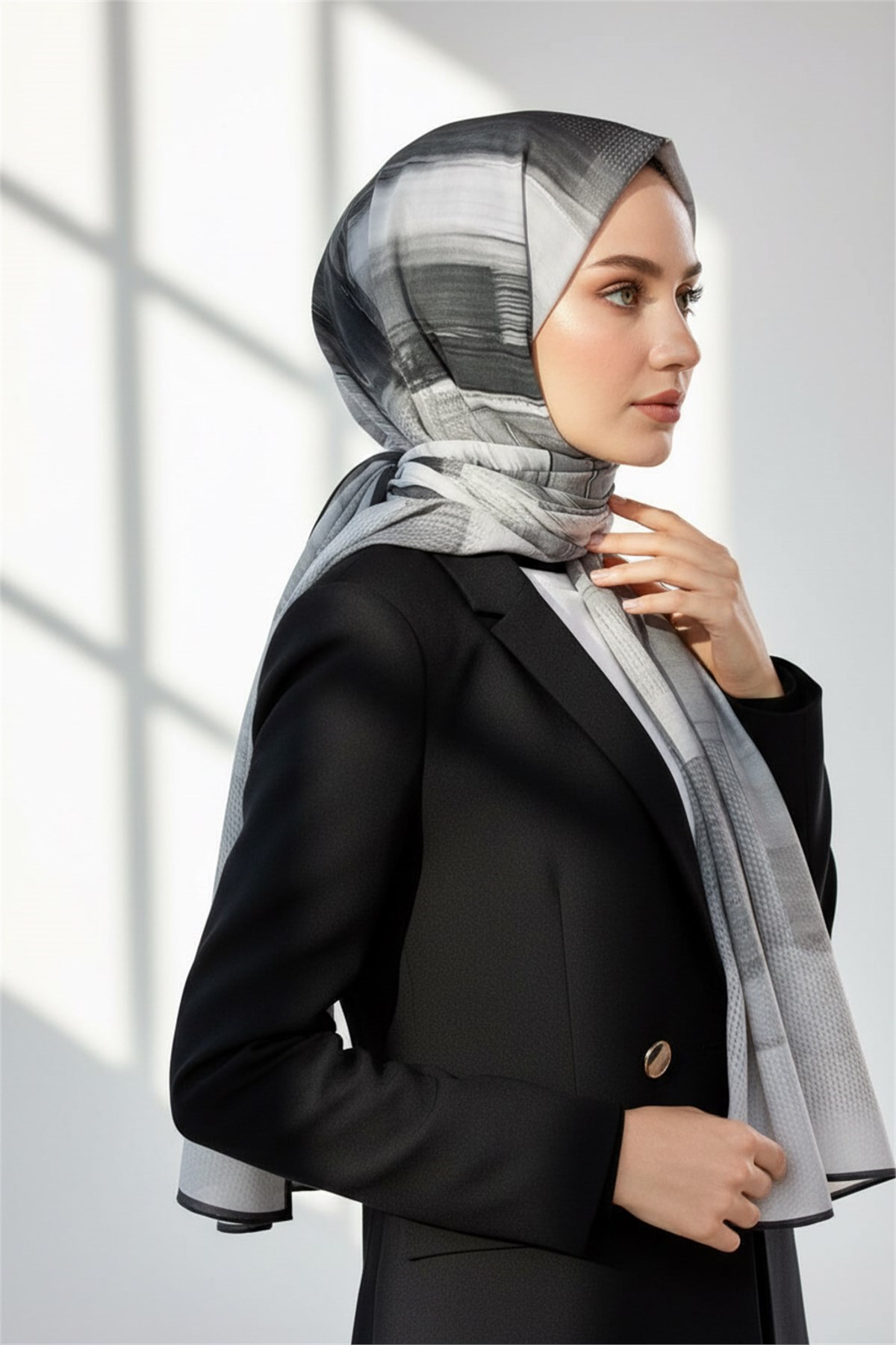 KREP FIRÇA DESENLİ GRİ - FÜME RENKLİ 75X195 KIRIŞMAZ ŞAL