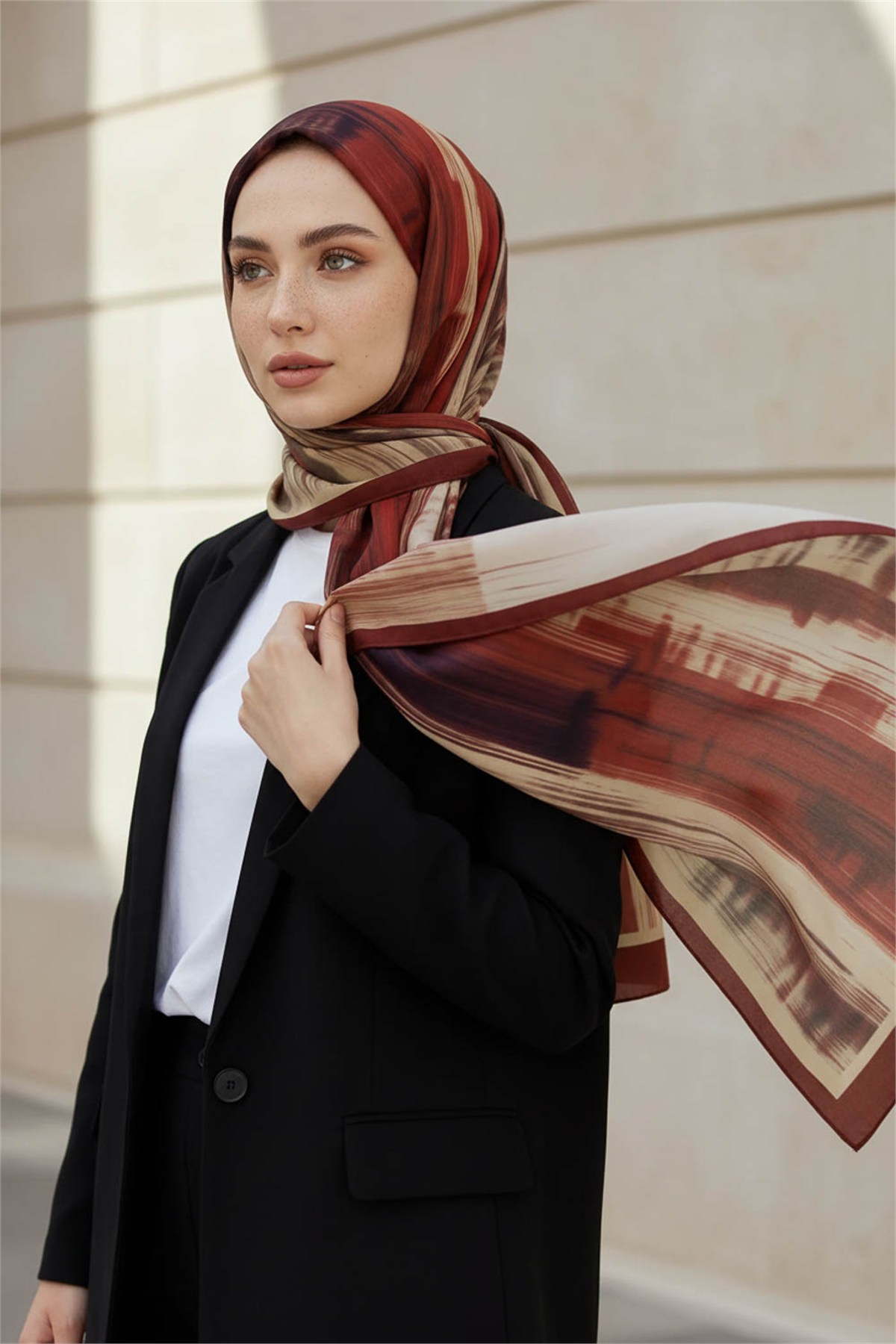 KREP ÇİZGİ DESENLİ BORDO RENKLİ 75X195 KIRIŞMAZ ŞAL