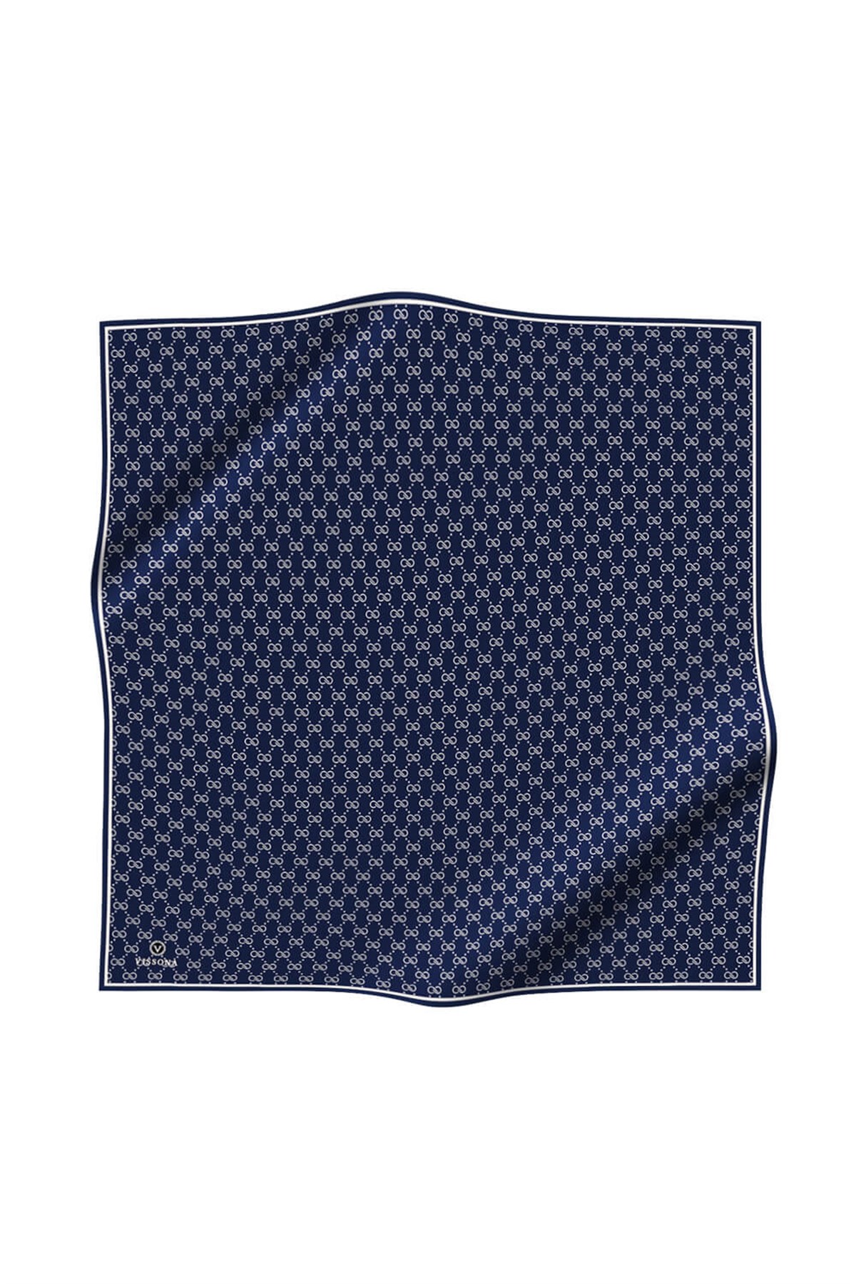 %57 İPEK %43 VİSKON Twill İpek Leopar Desenli Lacivert - Beyaz Renkli 90x90 Eşarp Dikim Şekli : El Dikişi