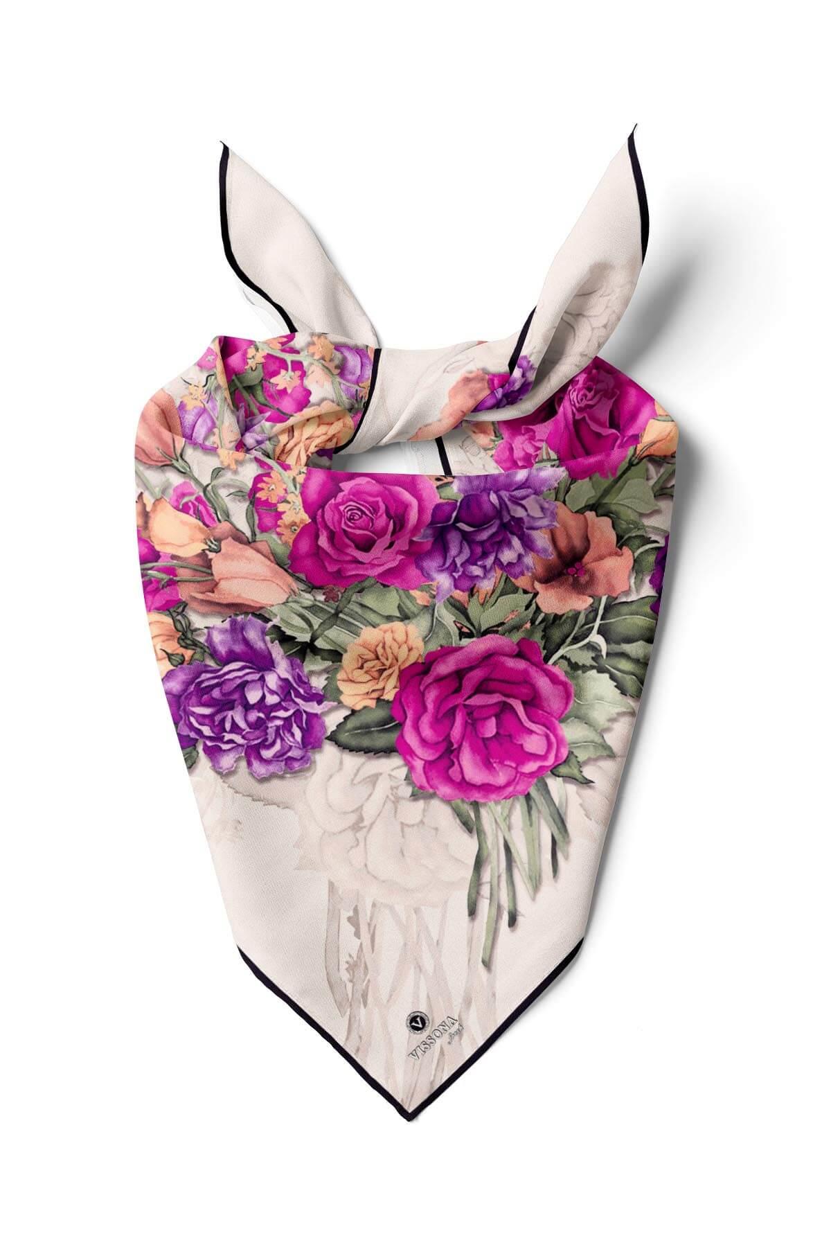 %100 İpek Kadın Desenli Bandana 80x80