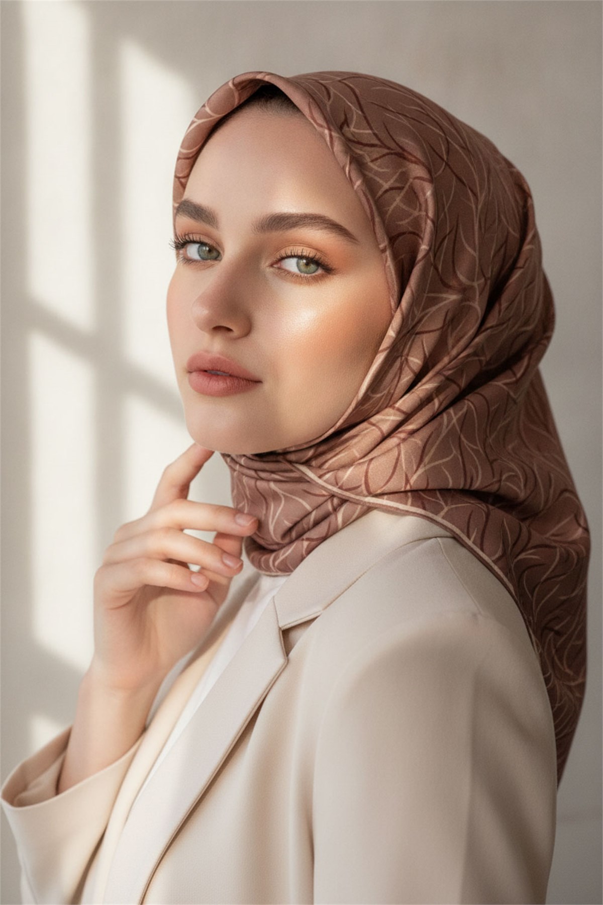 %100 Twill İpek Degrade Desenli Bakır Renkli 90x90 Eşarp Dikim Şekli : El Dikişi