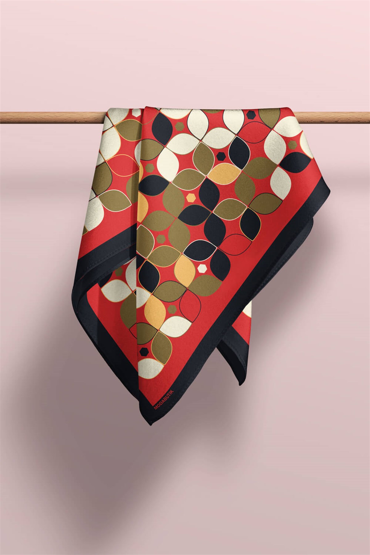 Violla C120 Kadın Kırmızı  Sarmal Yaprak Desenli 50x50 Bandana HYL DG0747-22