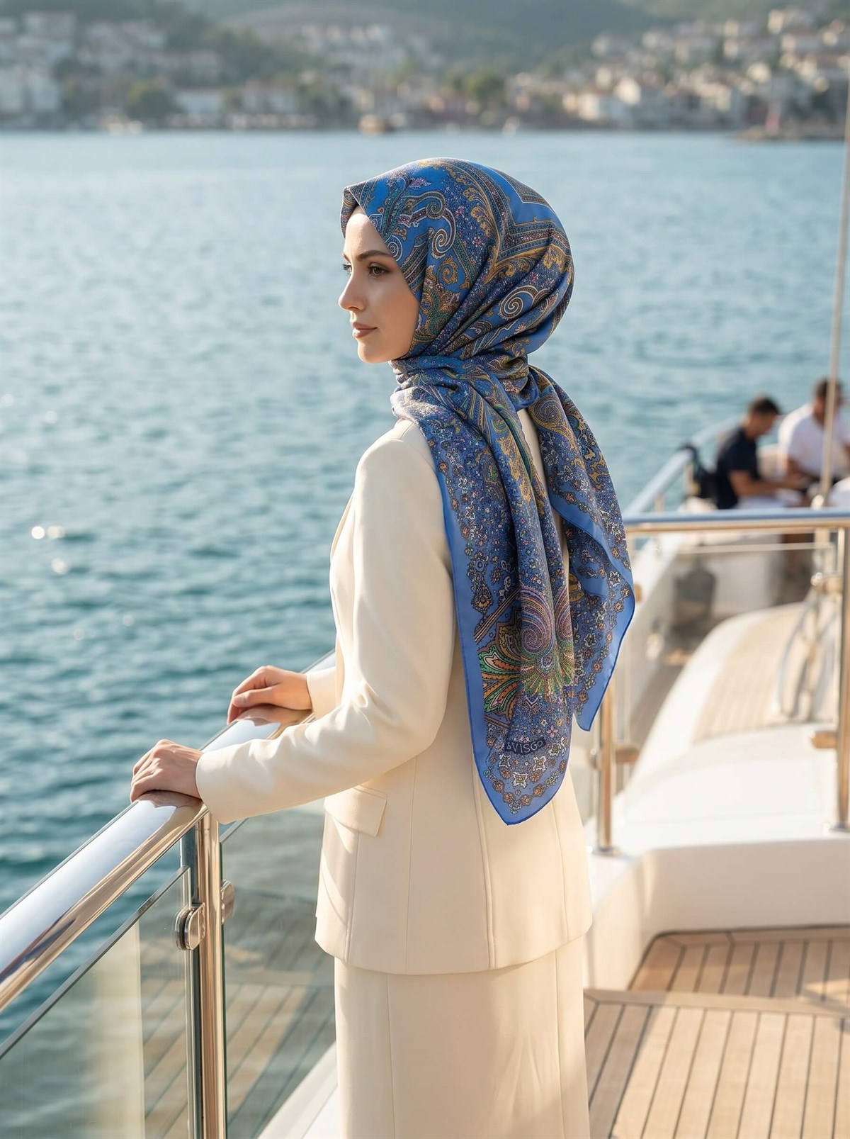 100% İpek Etro Desenli Saks - Fuşya Renkli 92x210 Şal