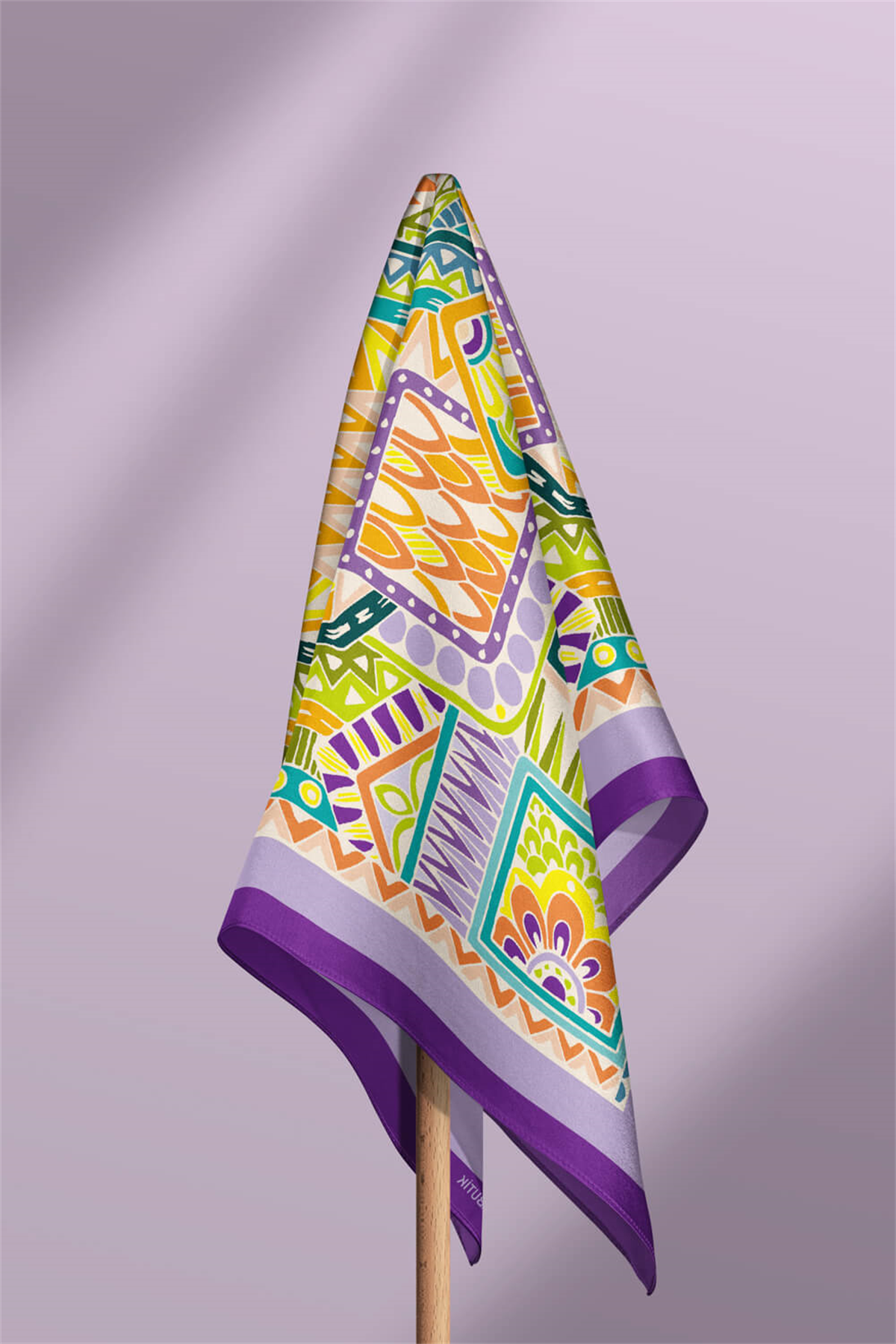 B72 Kadın Lila Sweat Patch Desenli 50x50 Bandana HYL DG0643-22