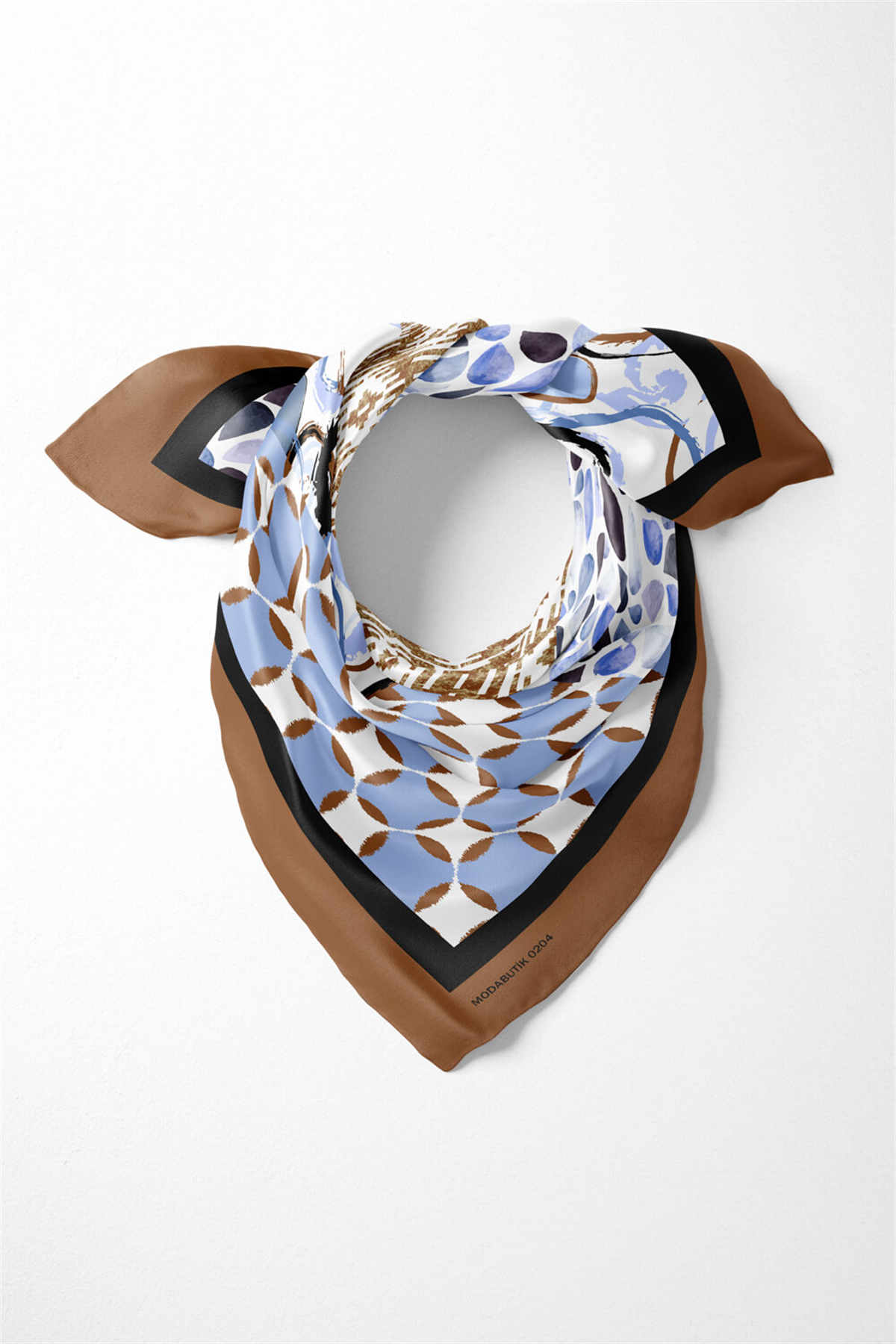 E39 Kadın Etnik Patchwork Desenli Bandana 50x50 Mavi DG0204-22