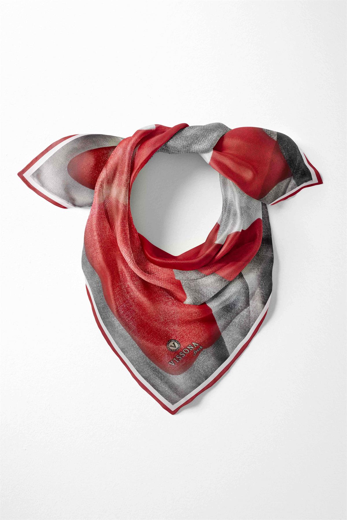 %100 İpek Kadın Desenli Bandana 80x80