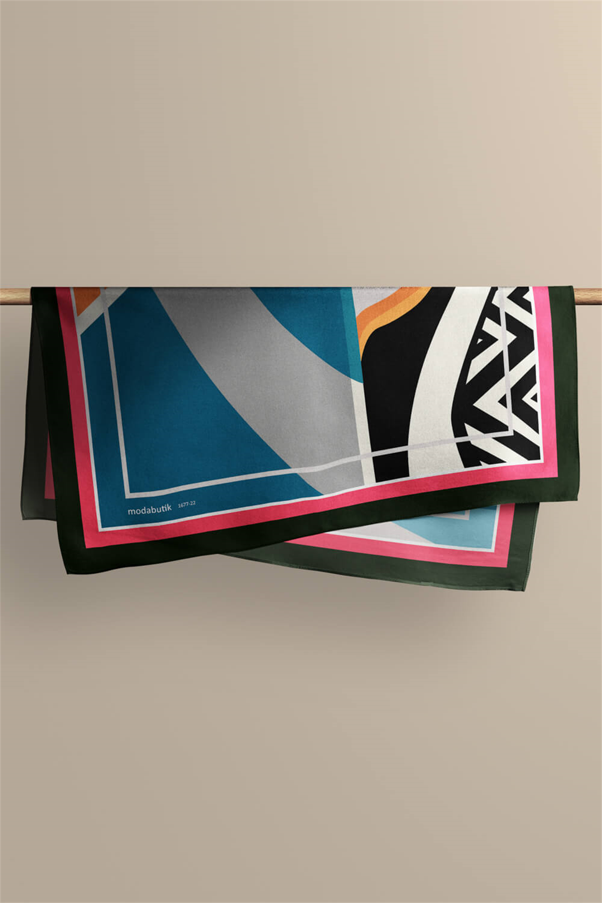 G61 Kadın Turkuaz Siyah Turuncu Baykuş Desenli 50x50 Bandana HYL DG01677-22