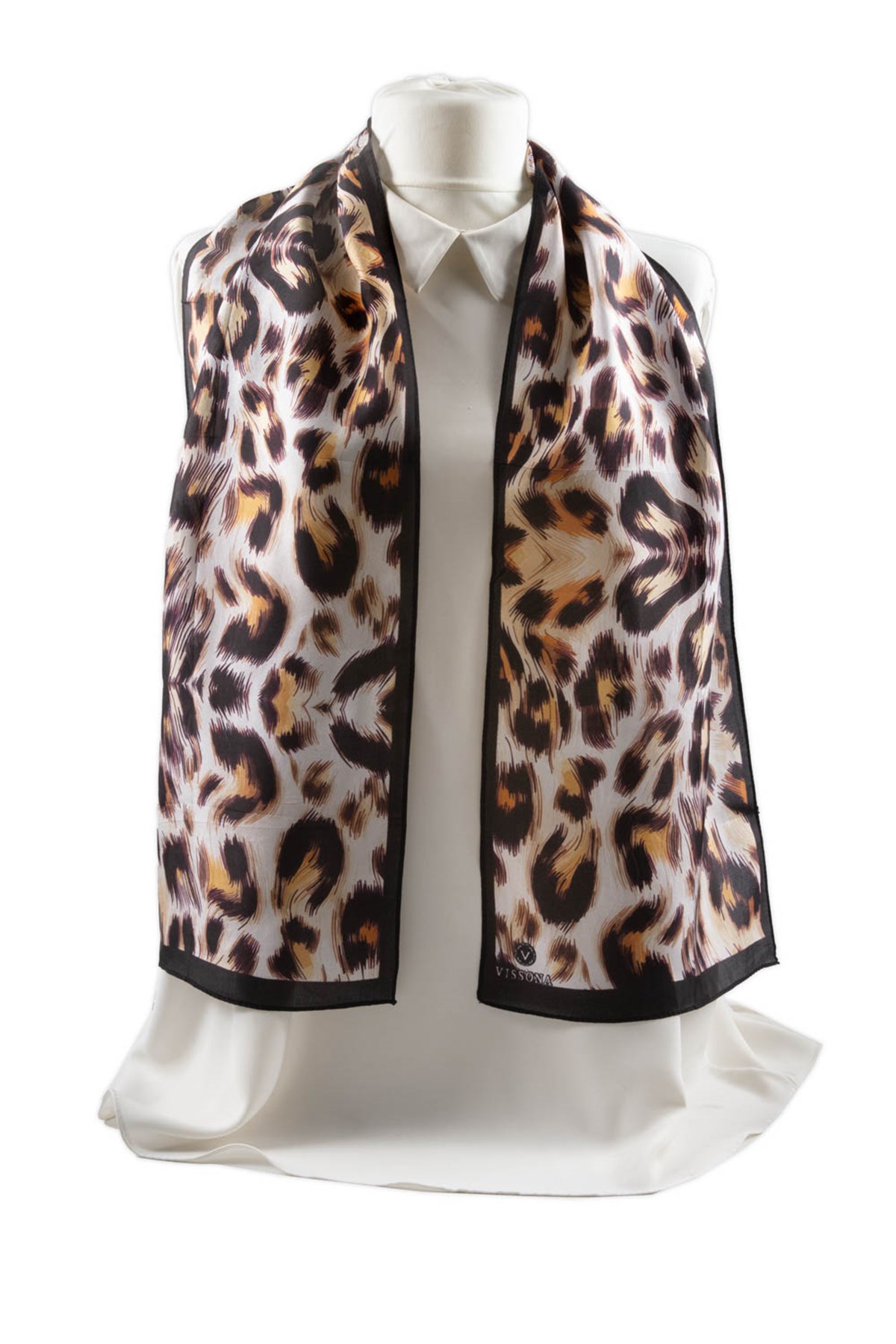 I74 %100 İpek Leopar Desenli Kadın Fular