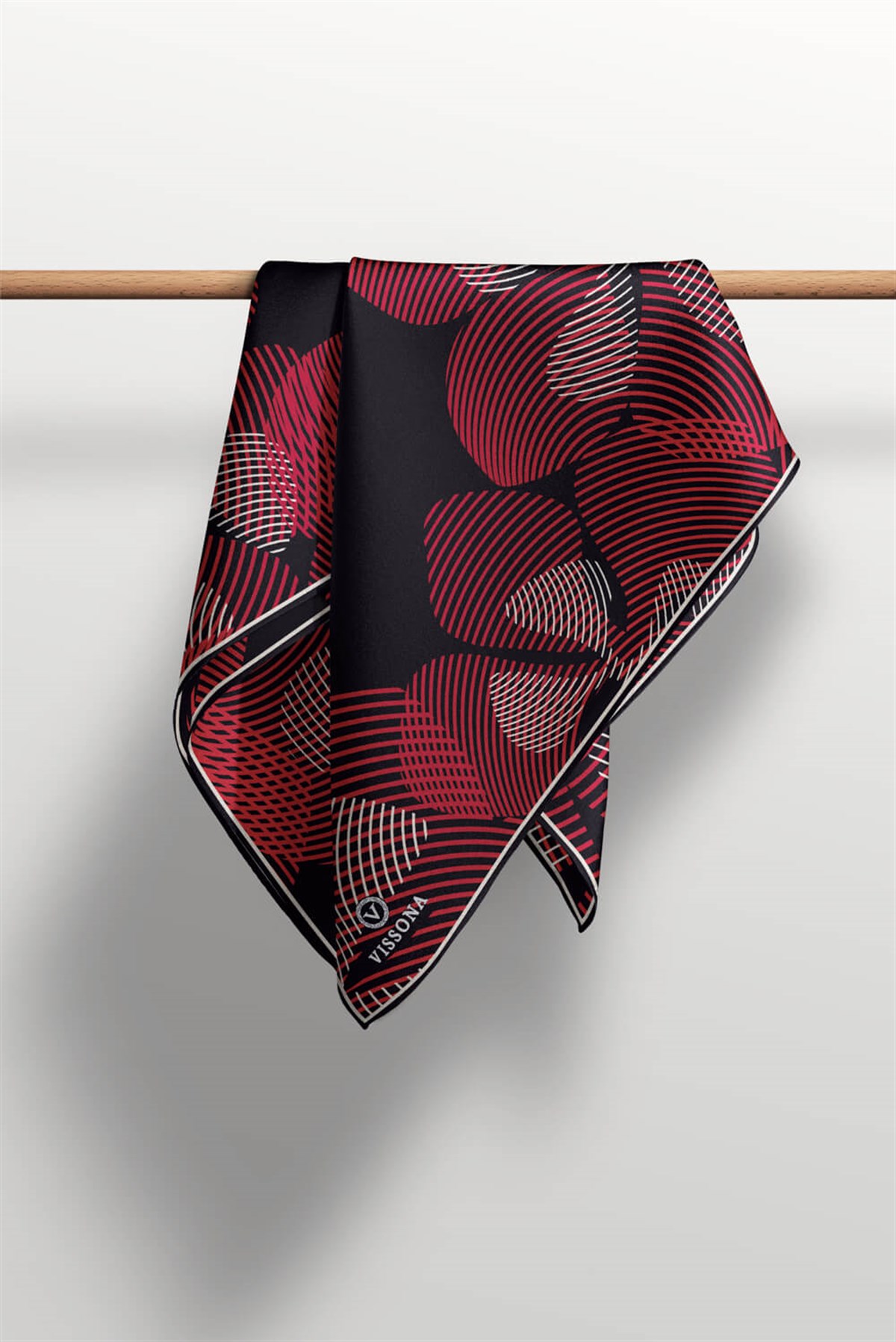 %100 Twill İpek Çizgili Çiçek Desenli Siyah - Bordo Renkli 90x90 Eşarp Dikim Şekli : El Dikişi