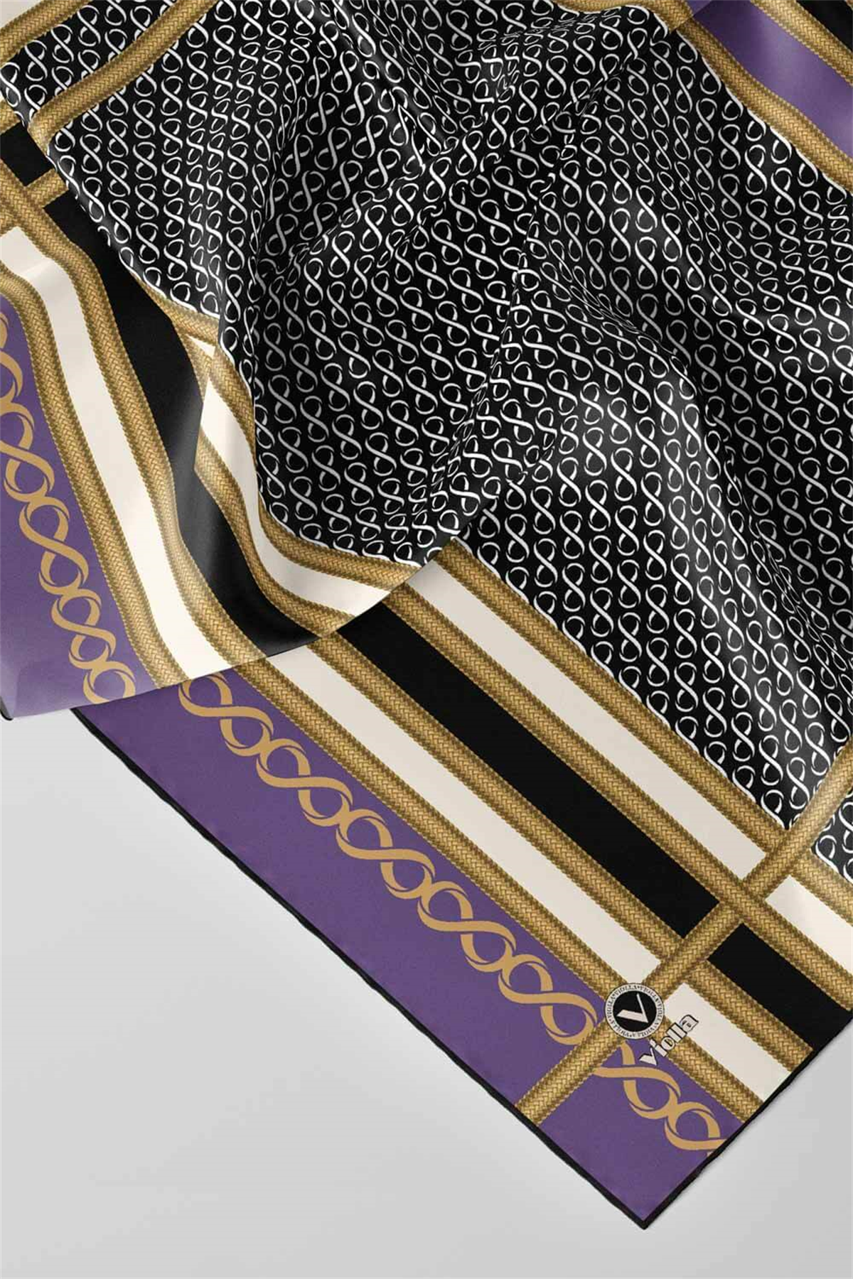 Twil Geometrik Desenli Lila Renkli 90x90 Eşarp (İpek İçermez) Dikim Şekli : El Dikişi