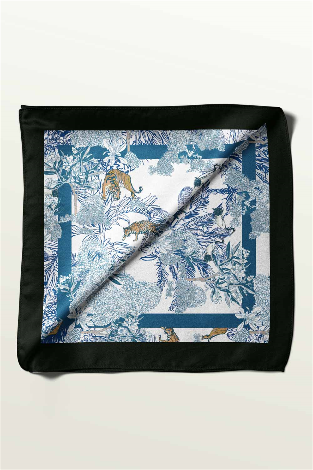V45 Kadın Açık Mavi Lacivert Arbore Desenli 50x50 Bandana HYL DG01130-22