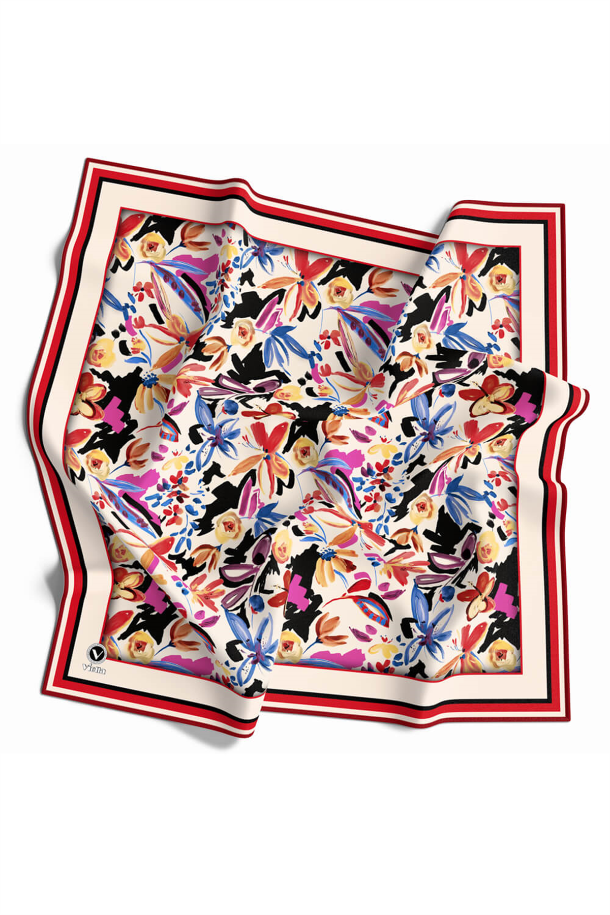 Rayon Çiçek Desenli Kırmızı Renkli 90x90 Dikim Şekli : El Dikişi Eşarp (İpek İçermez)