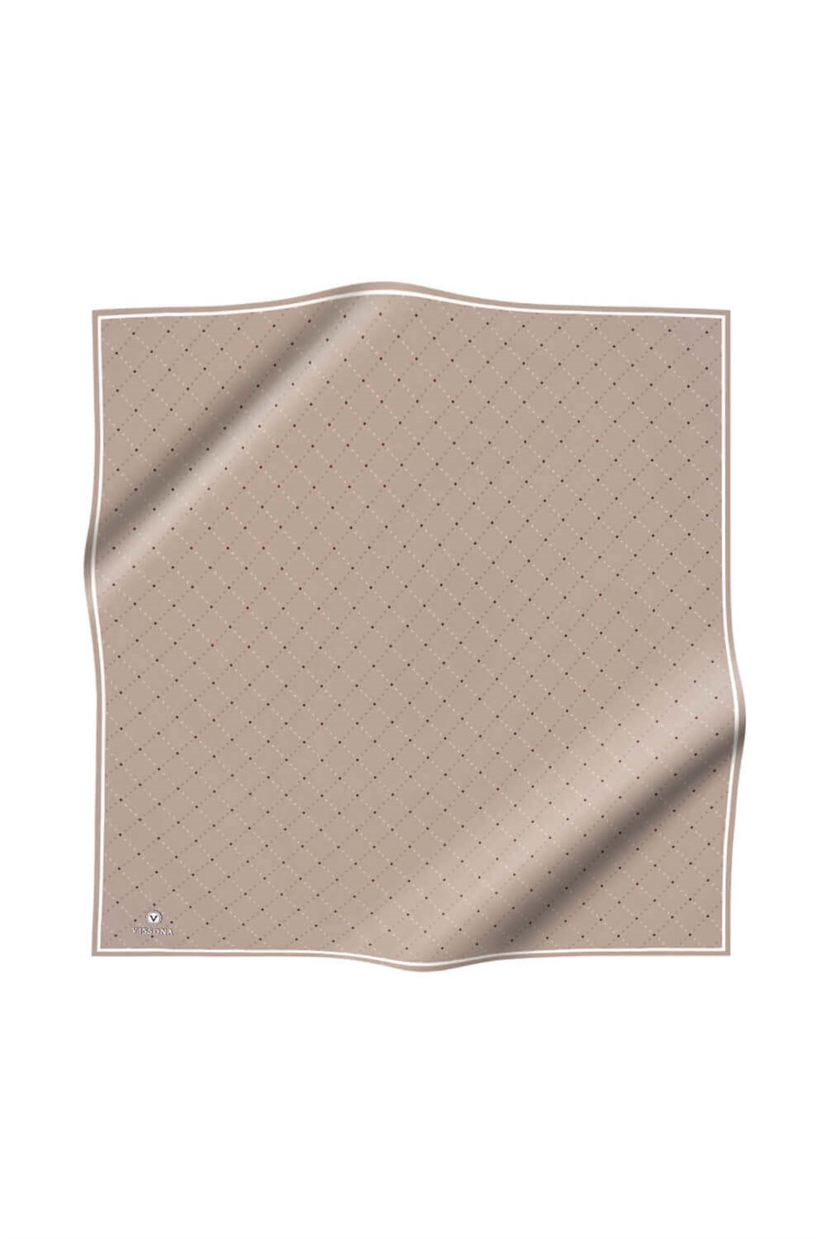 %100 Twill İpek Minik V Desenli Bej Renkli 90x90 Eşarp Dikim Şekli : El Dikişi