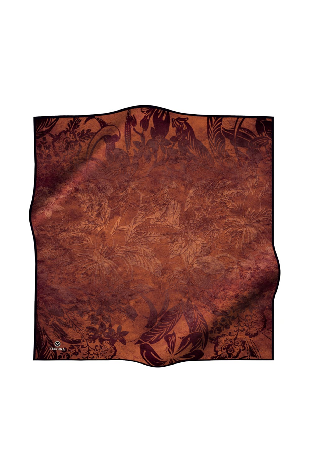 % 57 İpek % 43 Viskon Twill İpek Degradeli Yaprak  Desenli Taba Renkli 90x90 Eşarp Dikim Şekli : El Dikişi