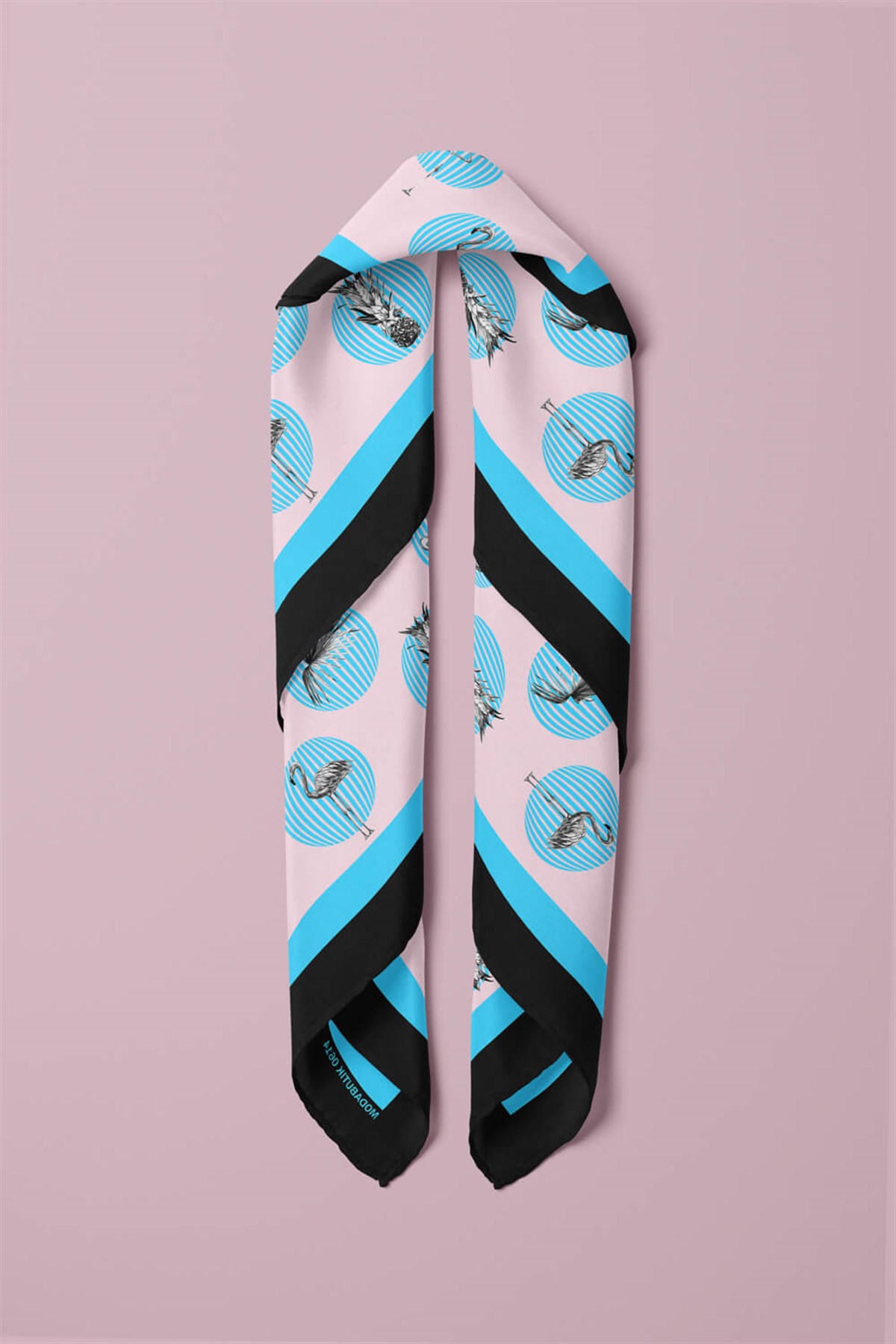 Violla Kadın Mavi Flamingo Desenli 50x50 Bandana DG0614-22