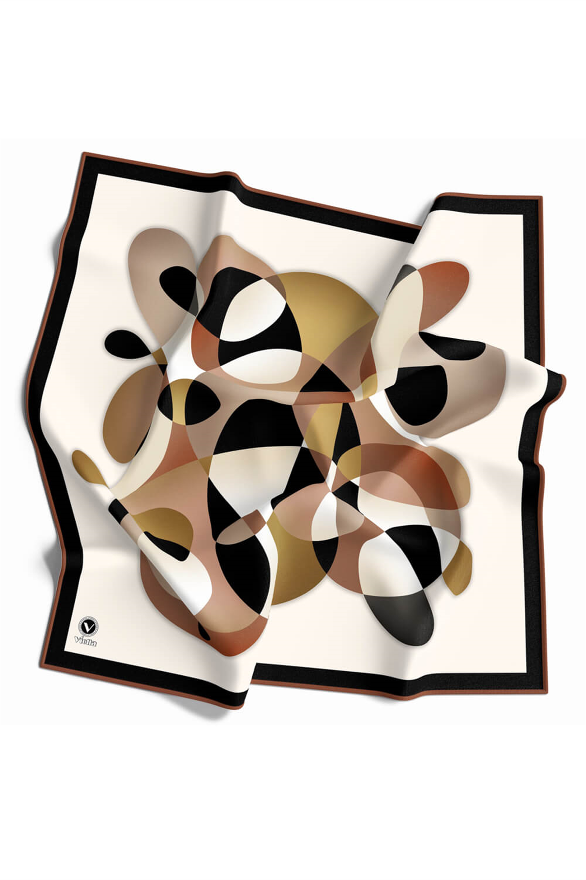 Twill Geometrik Desenli Hardal Renkli 90x90 Eşarp (İpek İçermez) Kenar Dikiş Şekli El Dikişli