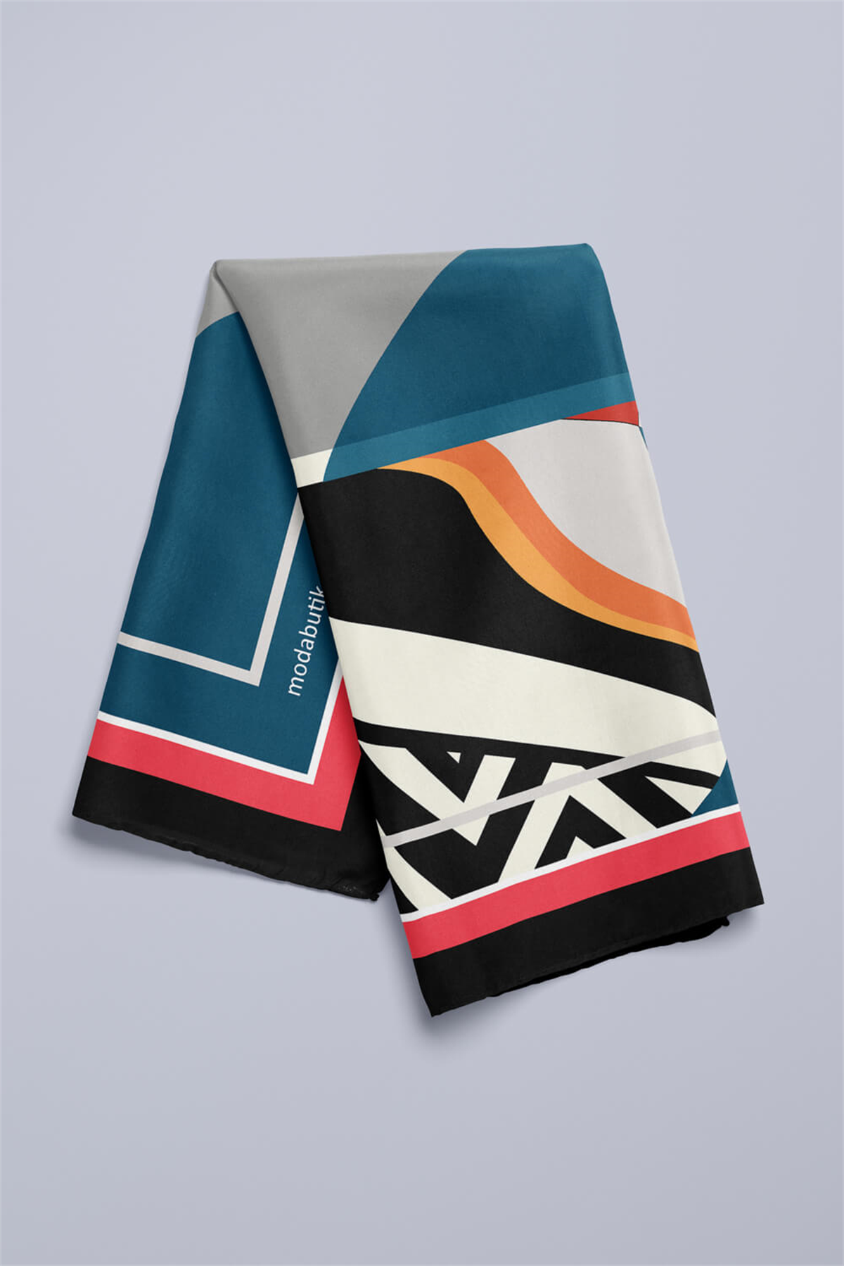 G61 Kadın Turkuaz Siyah Turuncu Baykuş Desenli 50x50 Bandana HYL DG01677-22