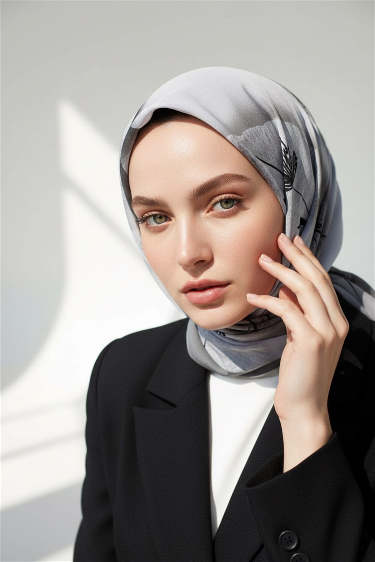 KREP FIRÇA DOKULU ÇİZGİ ÇİÇEK DESENLİ GRİ RENKLİ 75X195 KIRIŞMAZ ŞAL