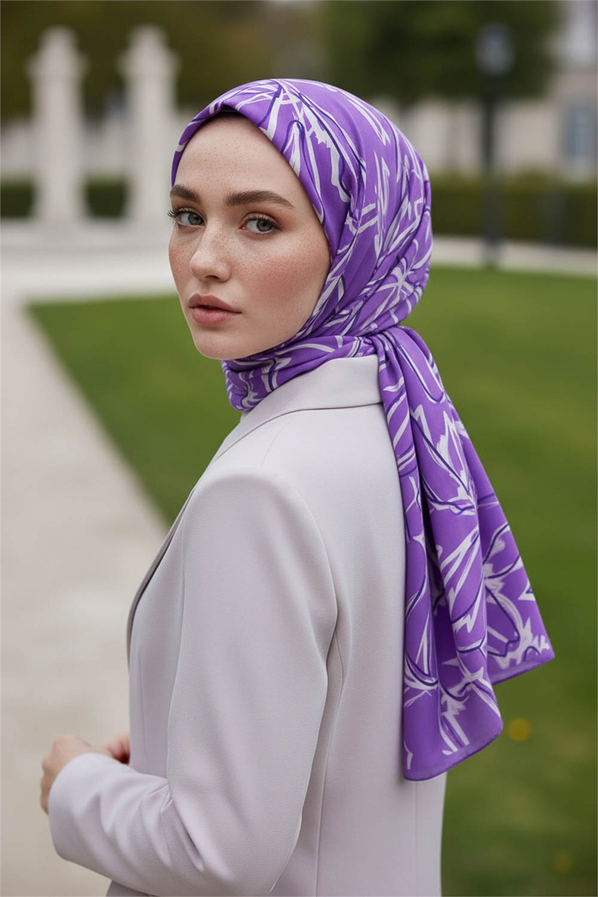 KREP YAPRAK DESENLİ LİLA RENKLİ 75X195 KIRIŞMAZ ŞAL