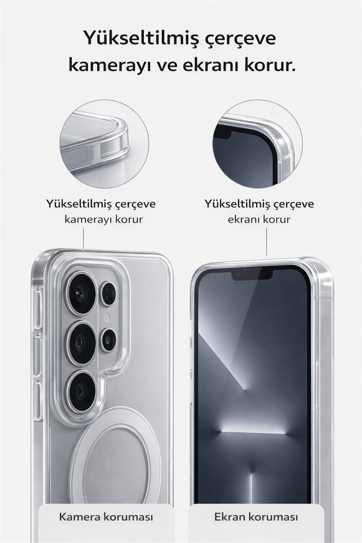 Samsung Galaxy S26 Ultra Uyumlu Kamera Korumalı Magsafe Wireless Şarj Özellikli Lüks Şeffaf Silikon Telefon Kılıfı