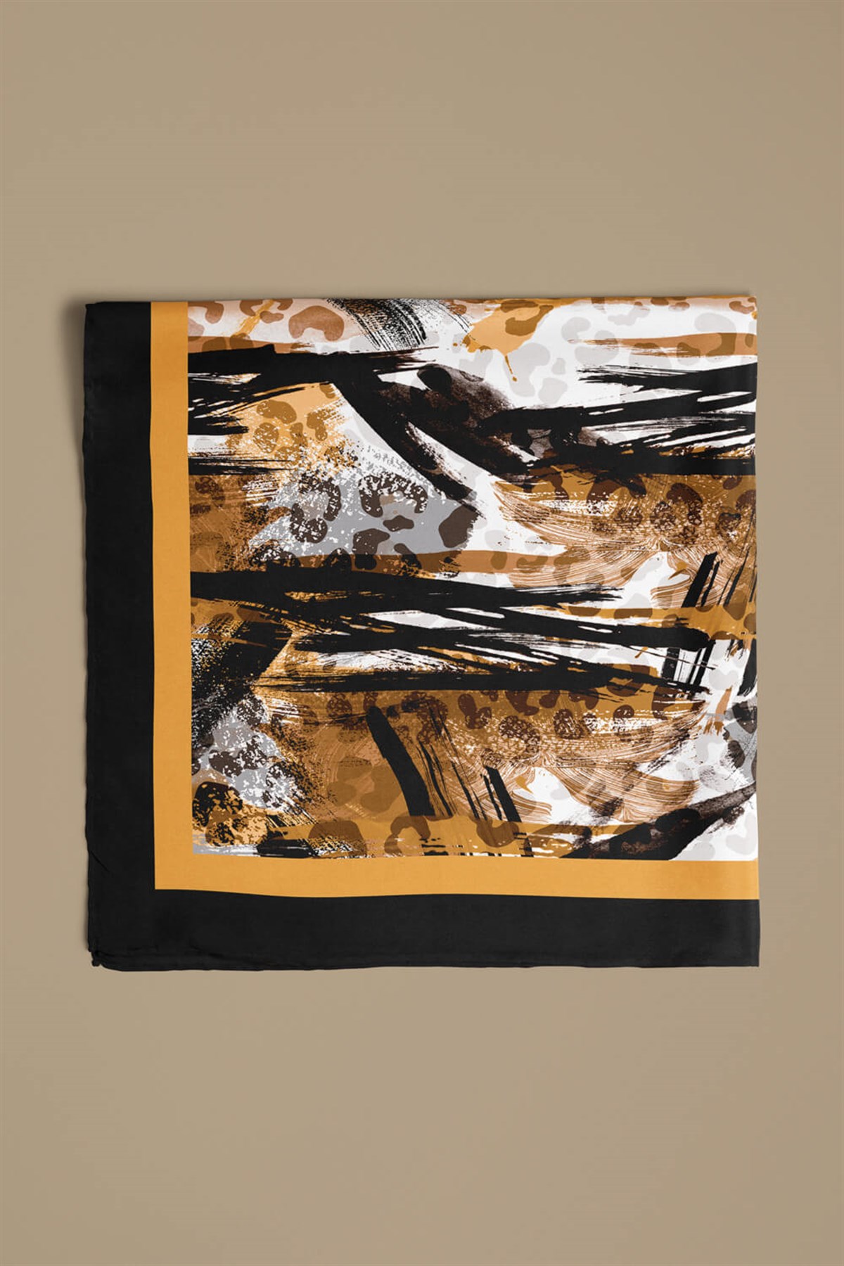 Violla Kadın Kahve Siyah Leopar Desenli 50x50 Bandana