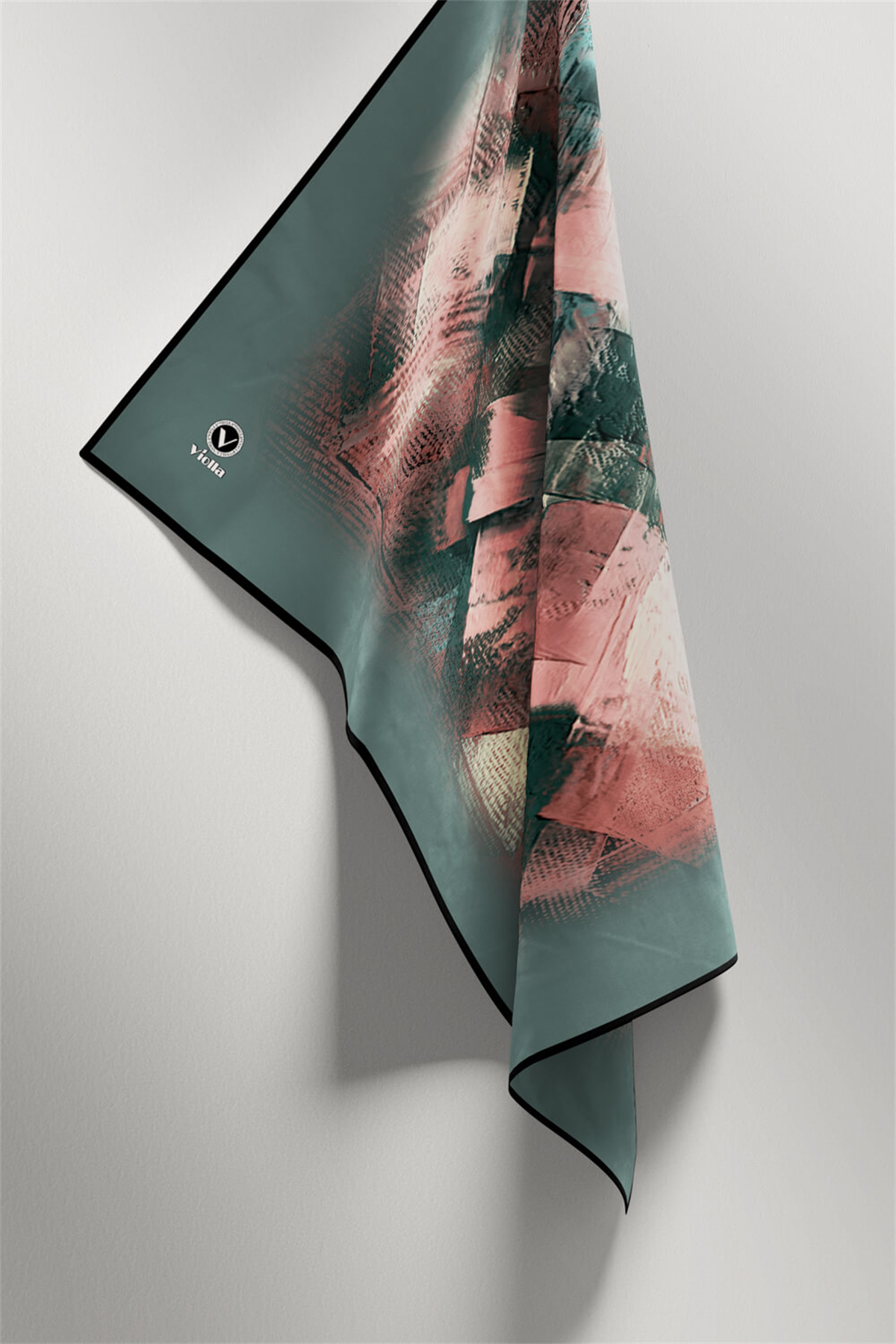 Twill Fırça Efektli Desenli Mint Yeşili Renkli 90x90 Eşarp (İpek İçermez) Kenar Dikiş Şekli El Dikişli