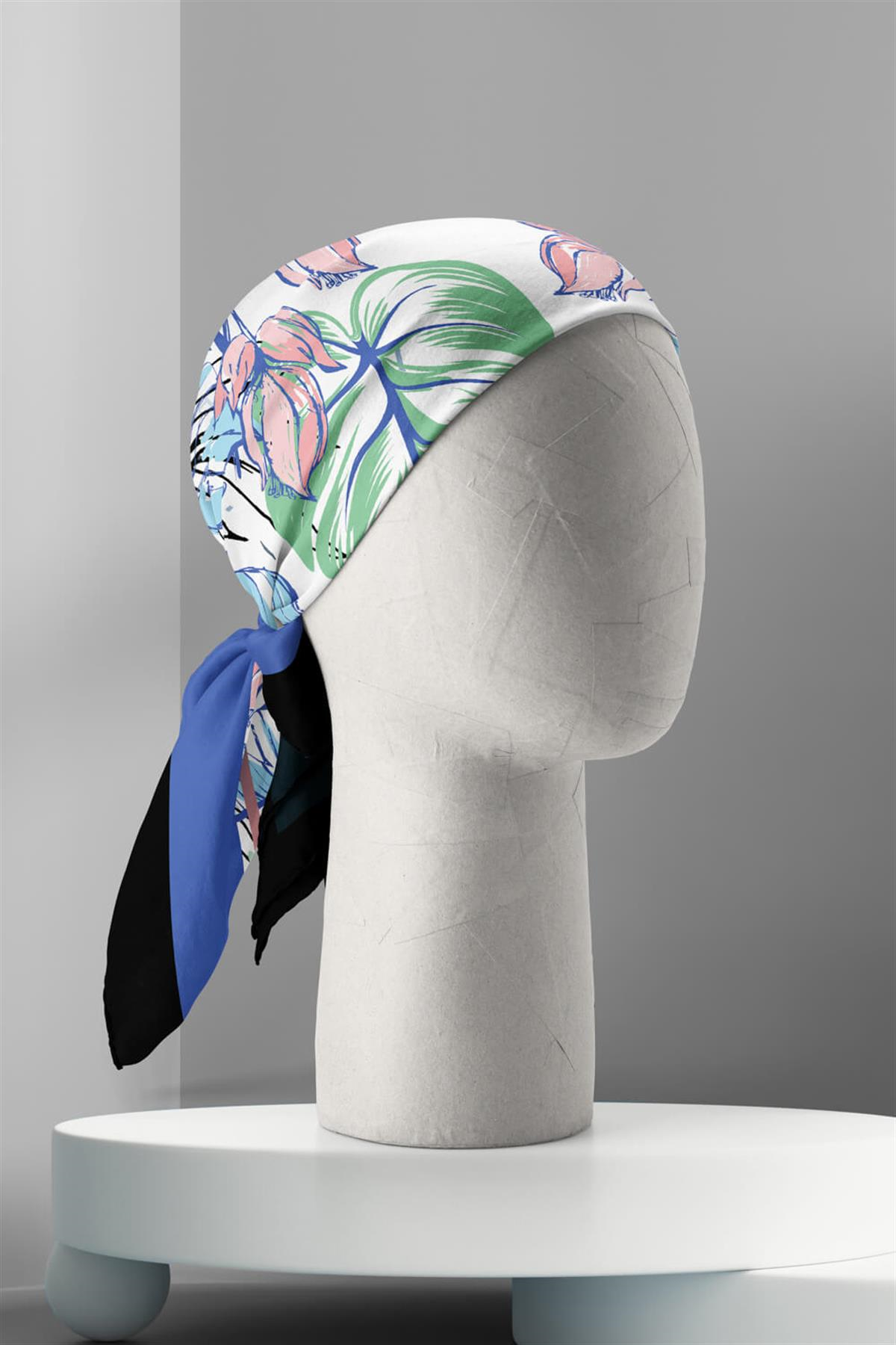 A100 Kadın Yeşil Yaprak Desenli 50x50 Bandana HYL DG01349-22