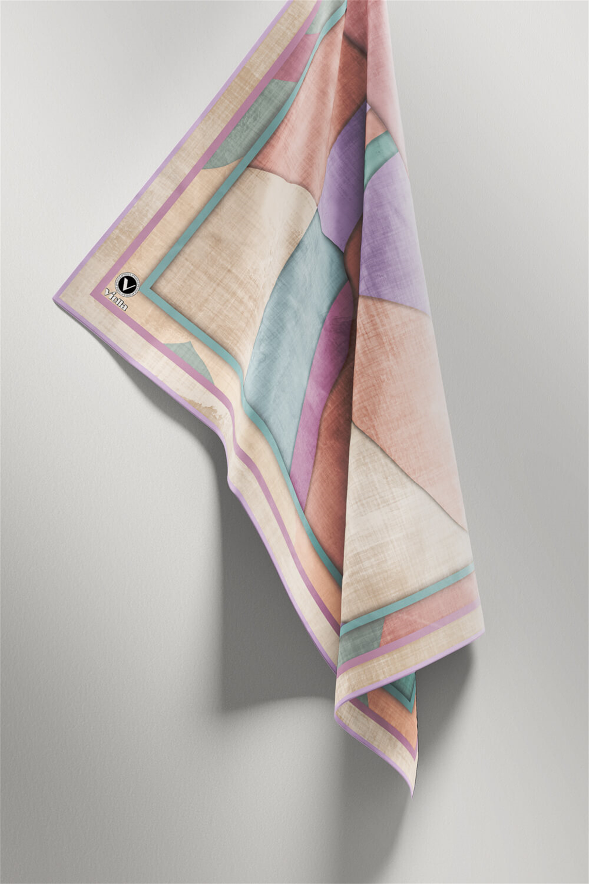 Twill Geometrik Desenli Lila Renkli 90x90 Eşarp (İpek İçermez) Kenar Dikiş Şekli El Dikişli
