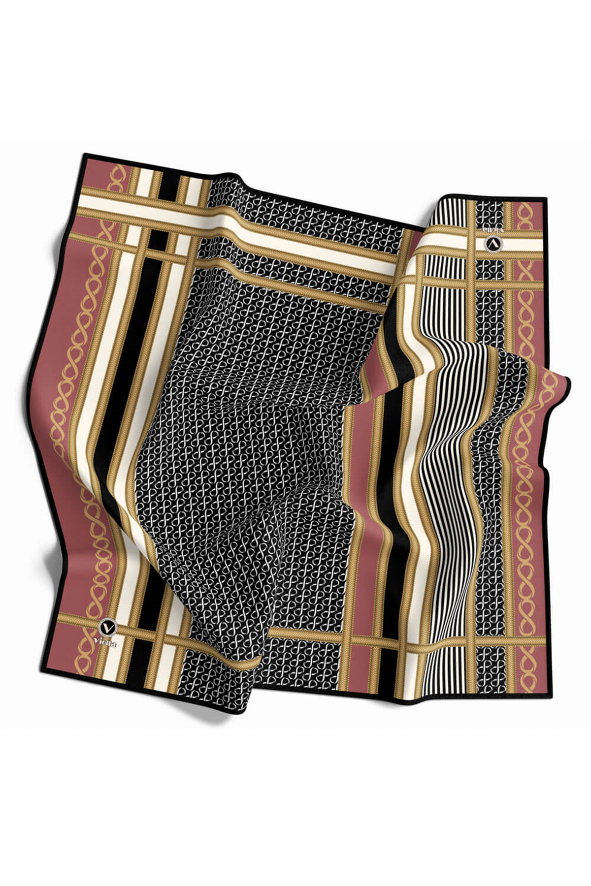 Twil Geometrik Desenli Pudra Renkli 90x90 Eşarp (İpek İçermez) Dikim Şekli : El Dikişi