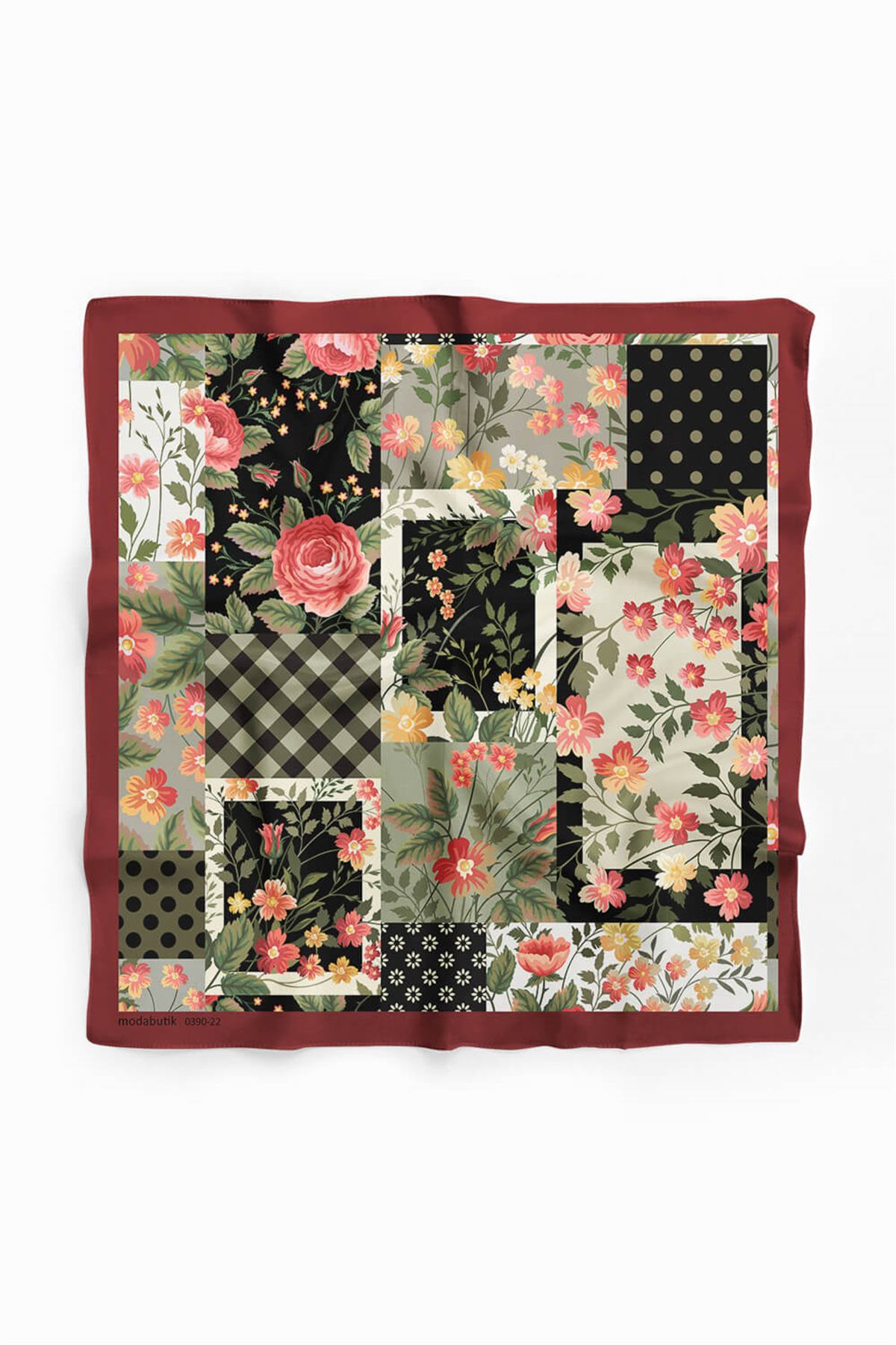 Y31 Kadın Patchwork Desenli Bandana 50x50 Yeşil DG0390-22