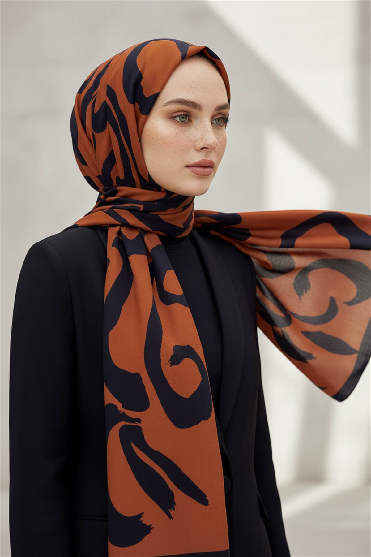 KREP FIRÇA DARBESİ DESENLİ TABA RENKLİ 75X195 KIRIŞMAZ ŞAL
