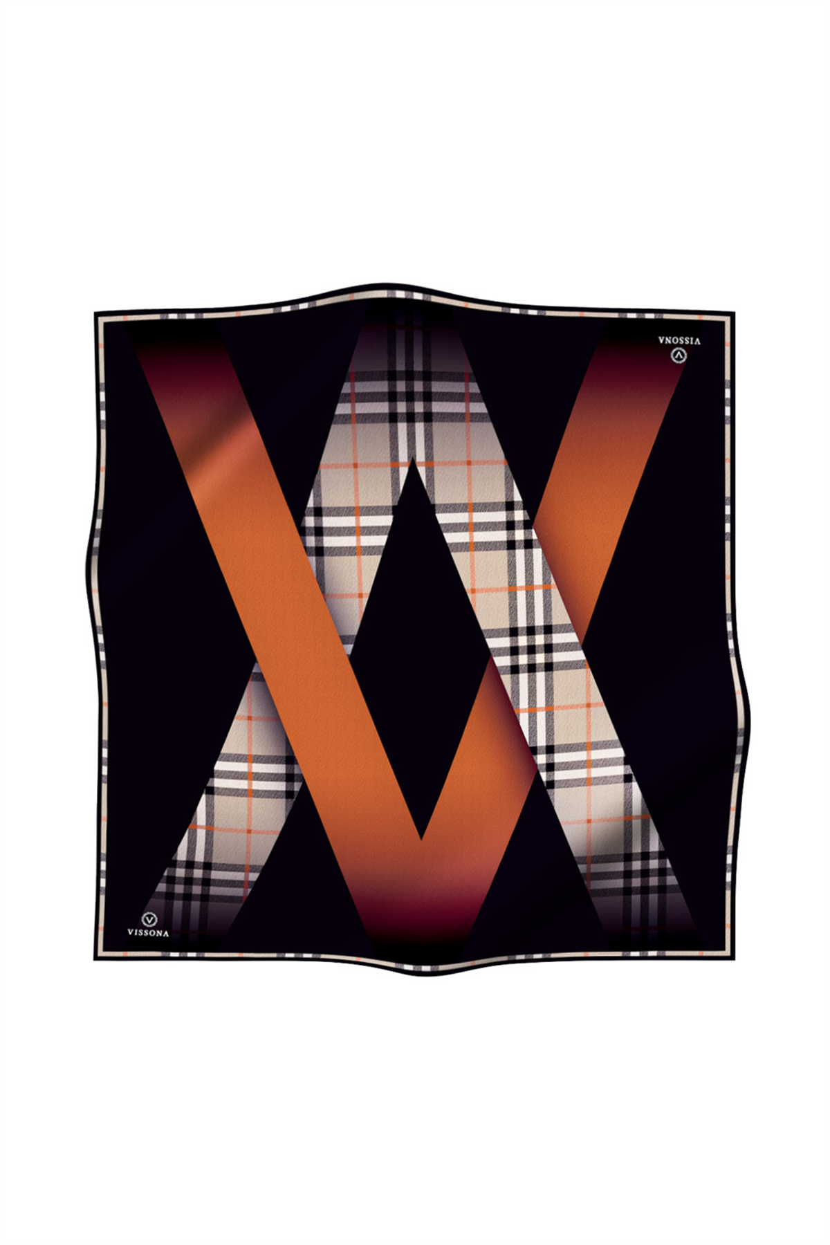 % 57 İPEK % 43 VİSKON Twill İpek Ekose Desenli Taba - Siyah Renkli 90x90 Eşarp Dikim Şekli : El Dikişi