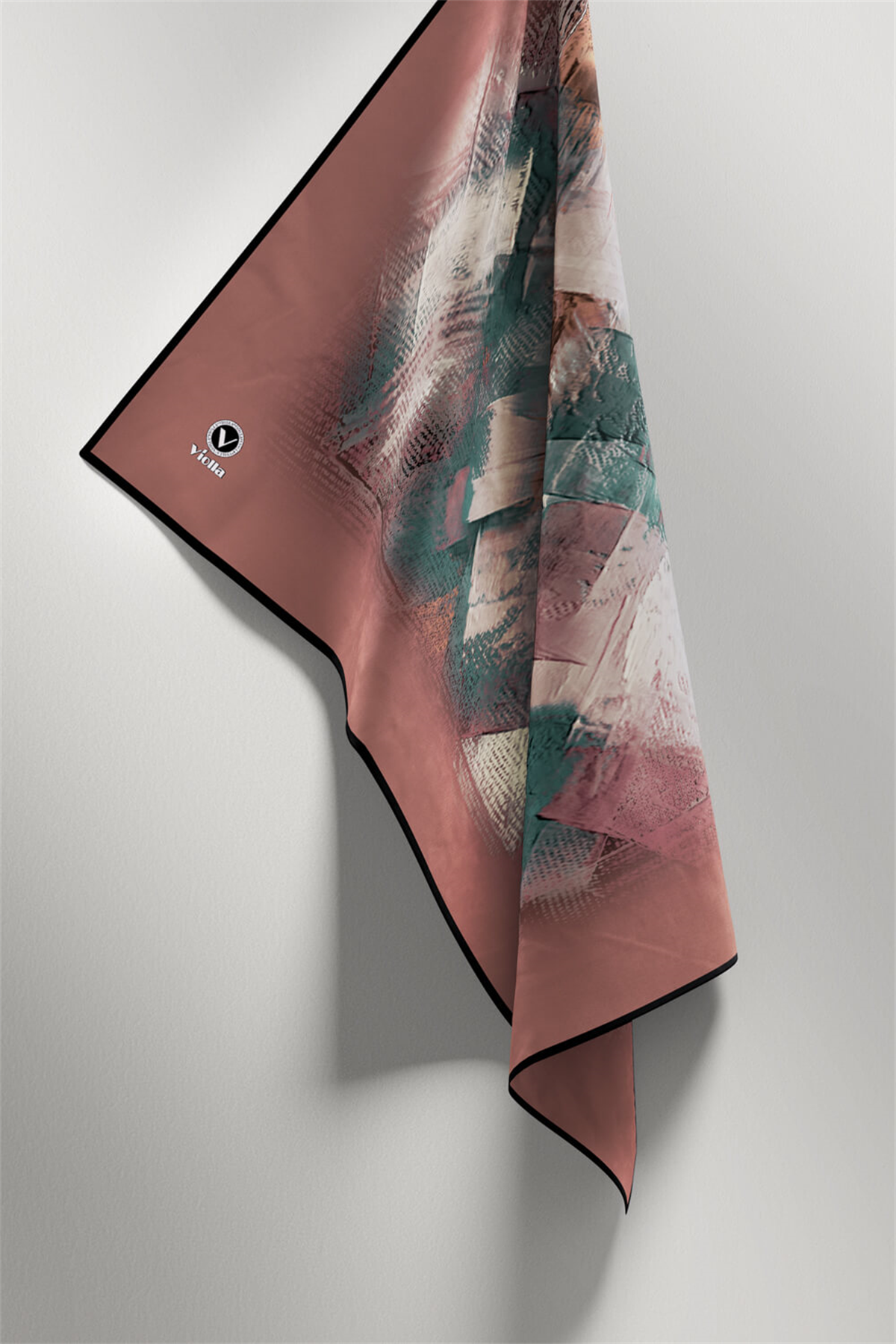 Twill Fırça Efektli Desenli Bakır Renkli 90x90 Eşarp (İpek İçermez) Kenar Dikiş Şekli El Dikişli