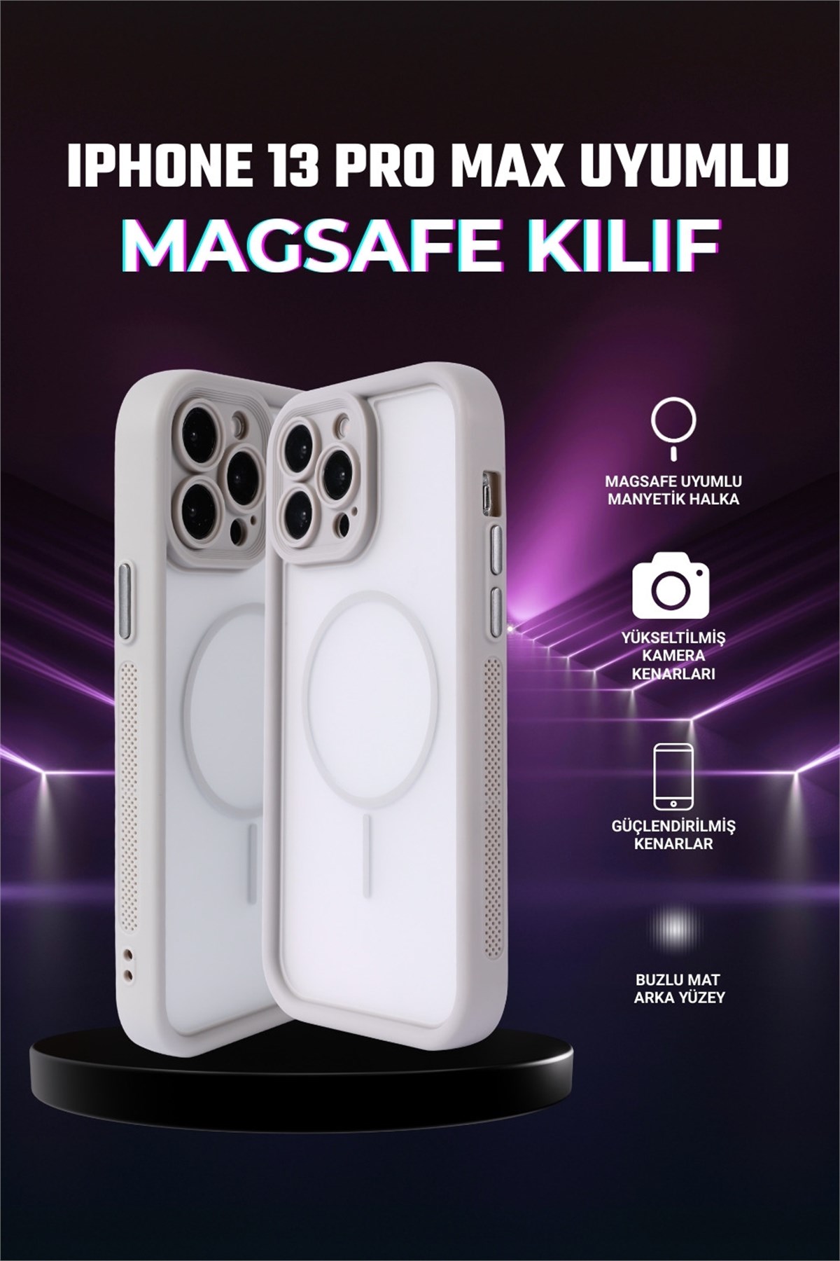 iPhone 13 Pro Max Kılıf – Kamera Korumalı – MagSafe Uyumlu – Gri Renk – Mat Silikon Telefon Kılıfı