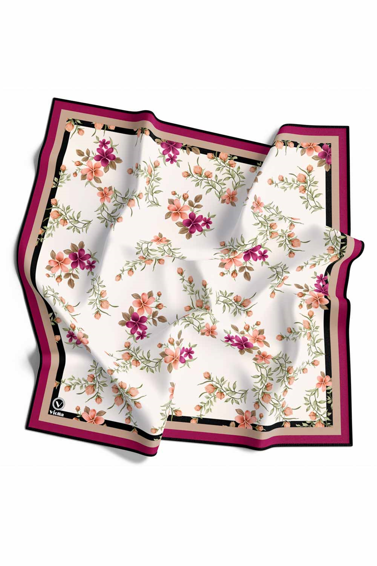 Rayon Çiçek Desenli Mürdüm Renkli 90x90 Eşarp (İpek İçermez) Dikim Şekli : El Dikişi
