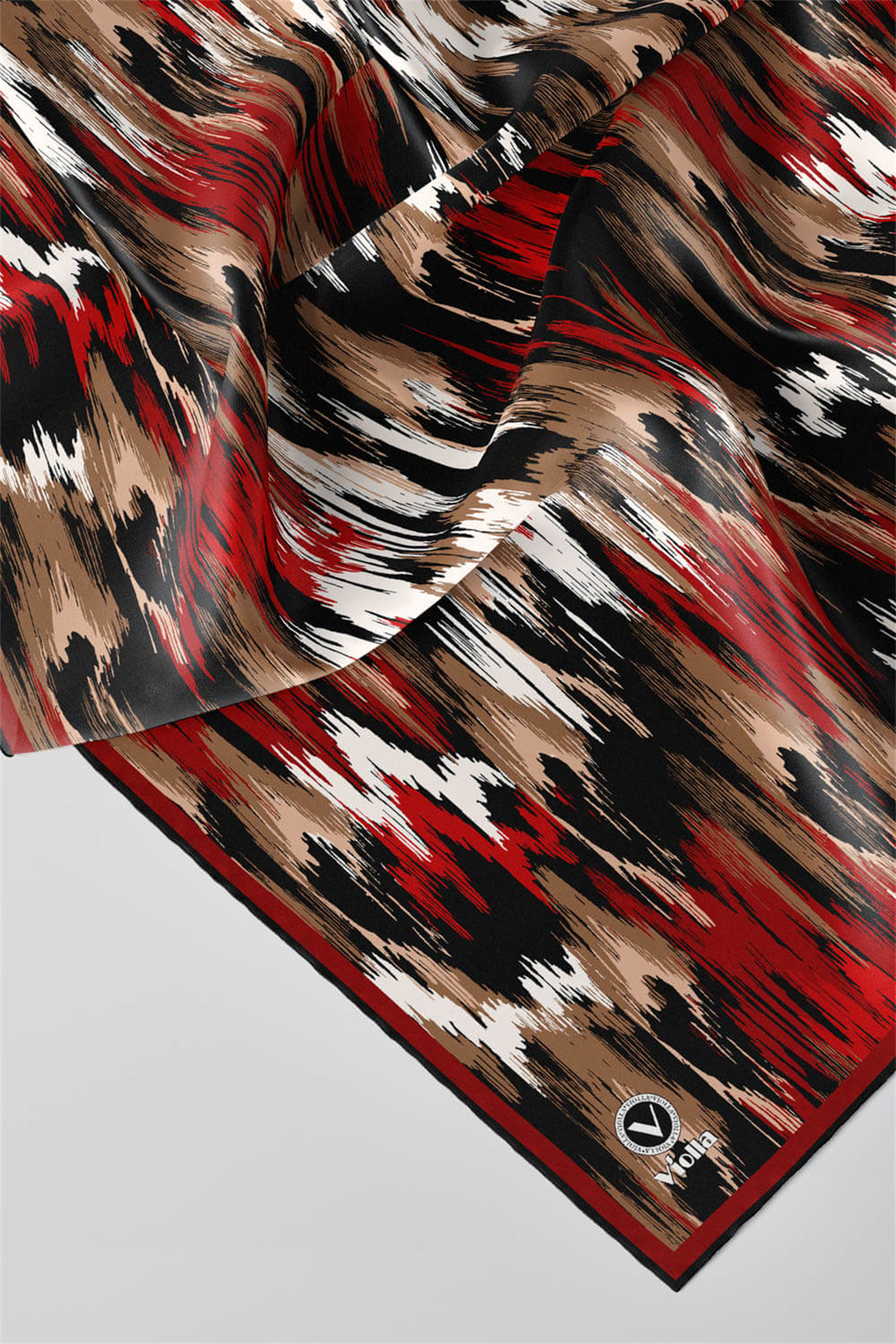 Twill Fırça Desenli Bordo Renkli 90x90 Eşarp (İpek İçermez) Kenar Dikiş Şekli El Dikişli