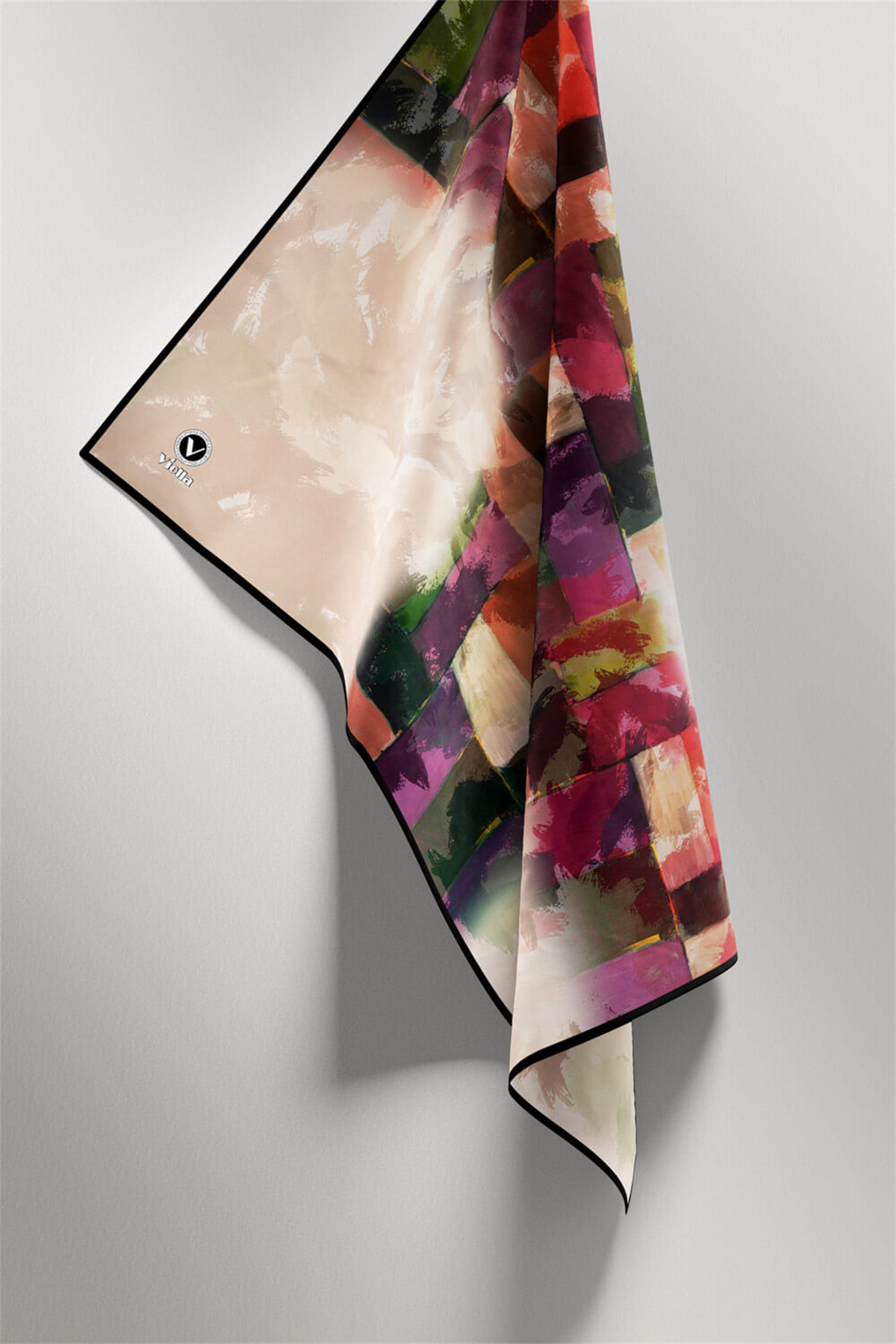 Twill Yağlı Boya Desenli Mor Renkli 90x90 Eşarp (İpek İçermez) Kenar Dikiş Şekli El Dikişli