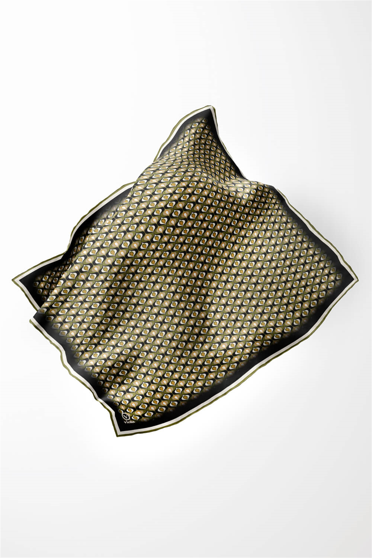 Twill Çıtır Desenli Haki Renkli 90x90 Eşarp (İpek İçermez) Kenar Dikiş Şekli El Dikişli