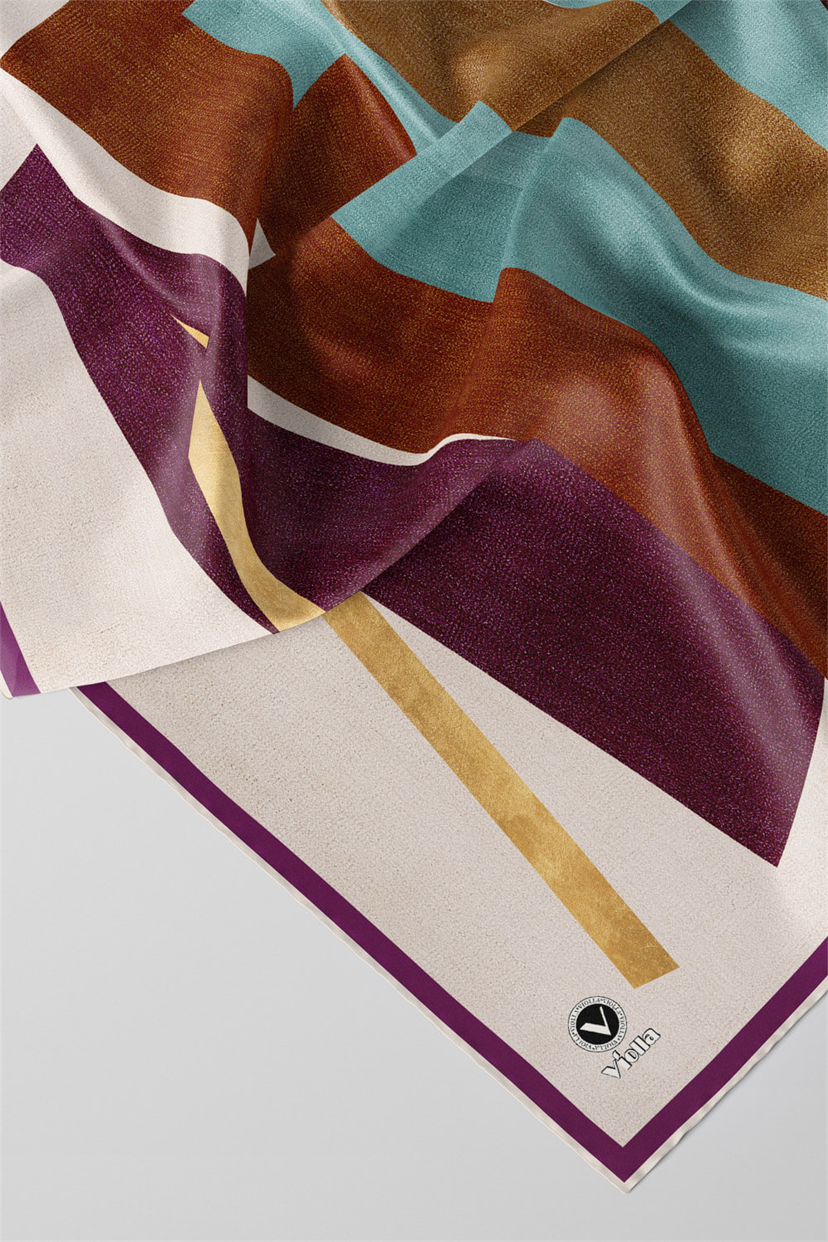 Twill Geometrik Desenli Mürdüm Renkli 90x90 Eşarp (İpek İçermez) Kenar Dikiş Şekli El Dikişli