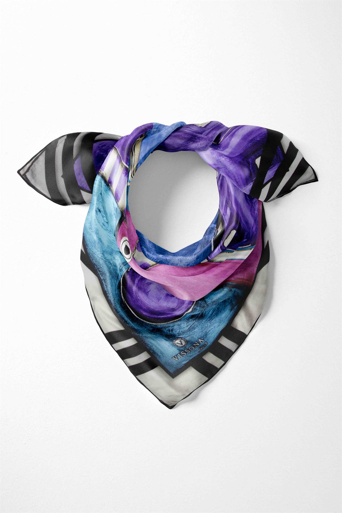 %100 İpek Kadın Desenli Bandana 80x80