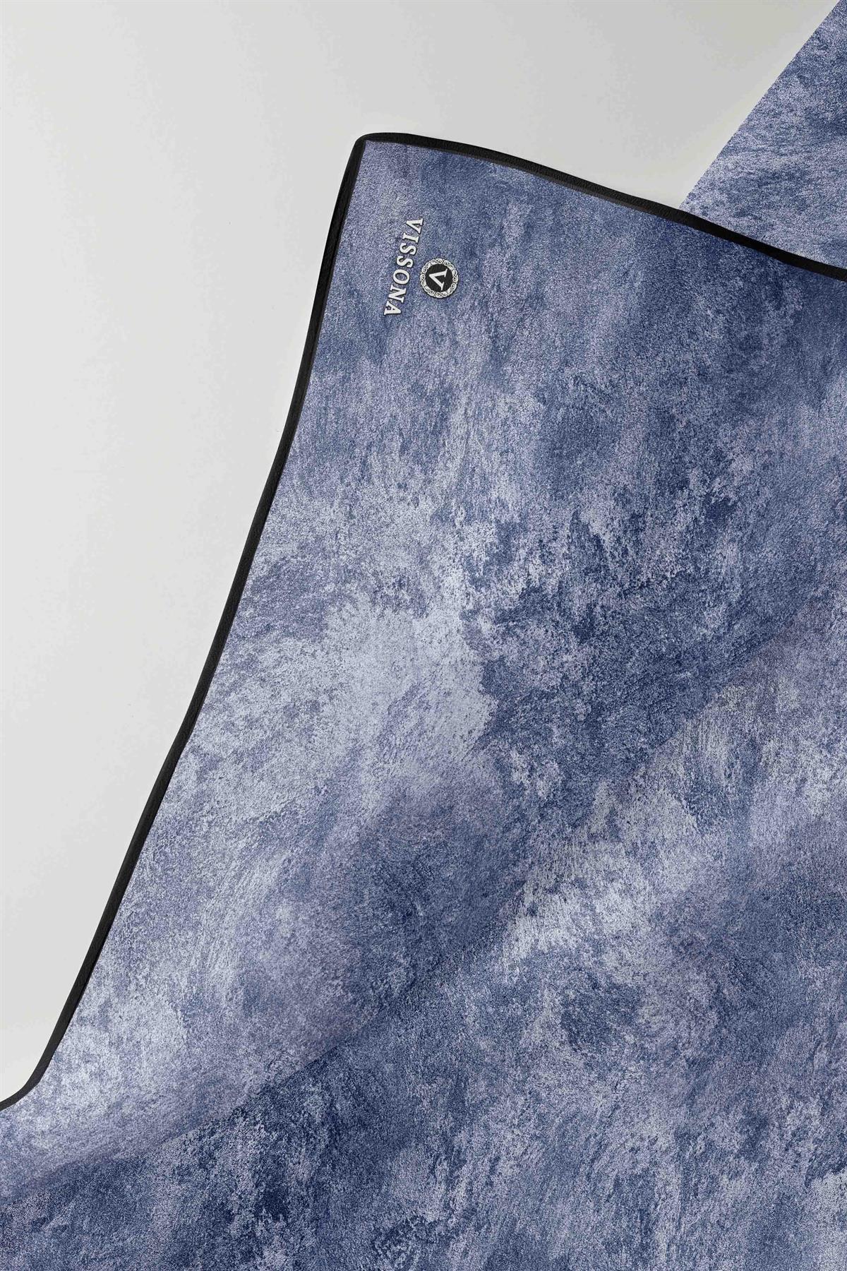 %100 Twill İpek Doku Desenli Gri - İndigo Renkli 90x90 Eşarp Dikim Şekli : El Dikişi